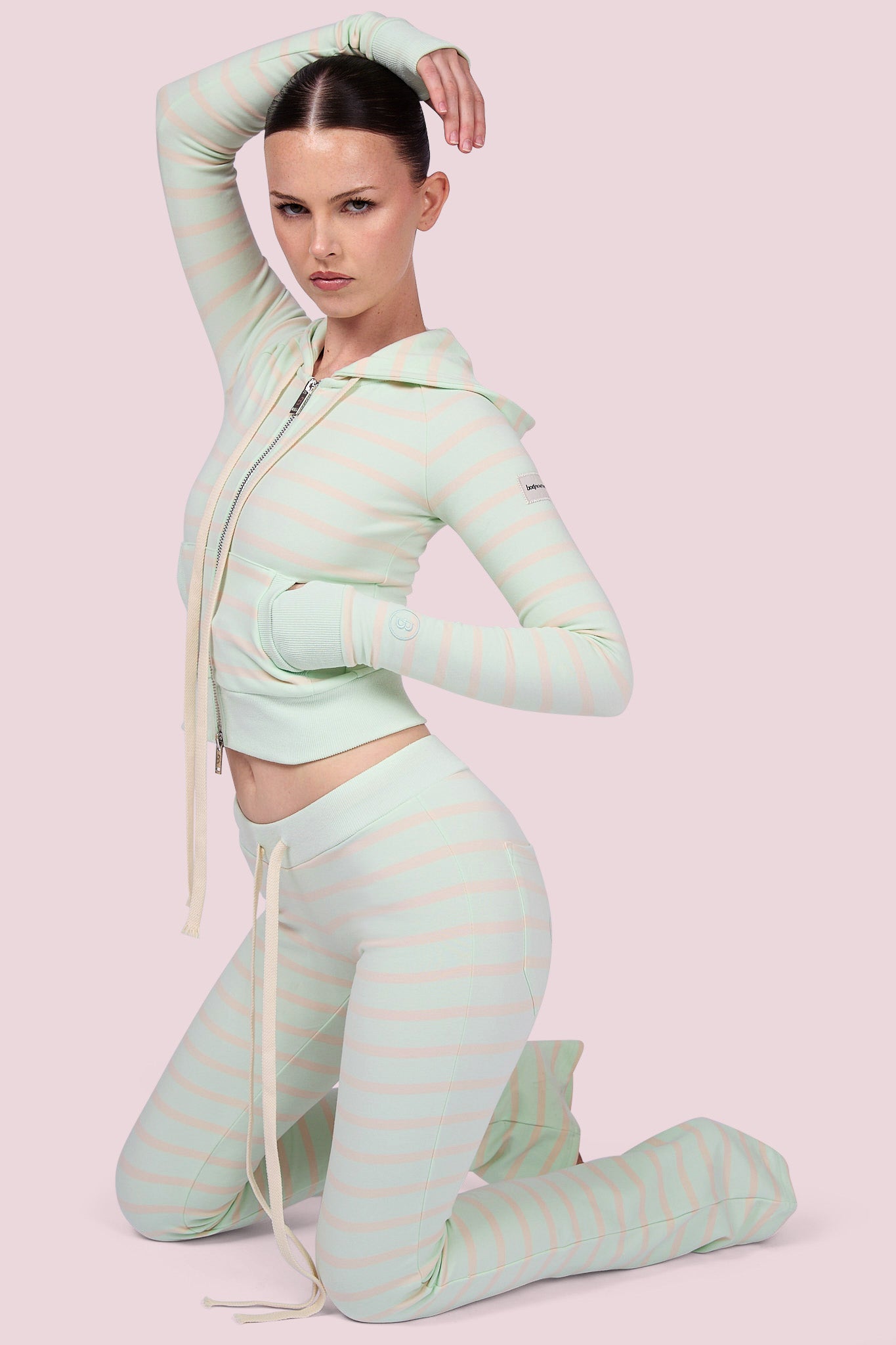 BODY KNITWEAR ZIP HOODIE (PISTACHIO STRIPE)