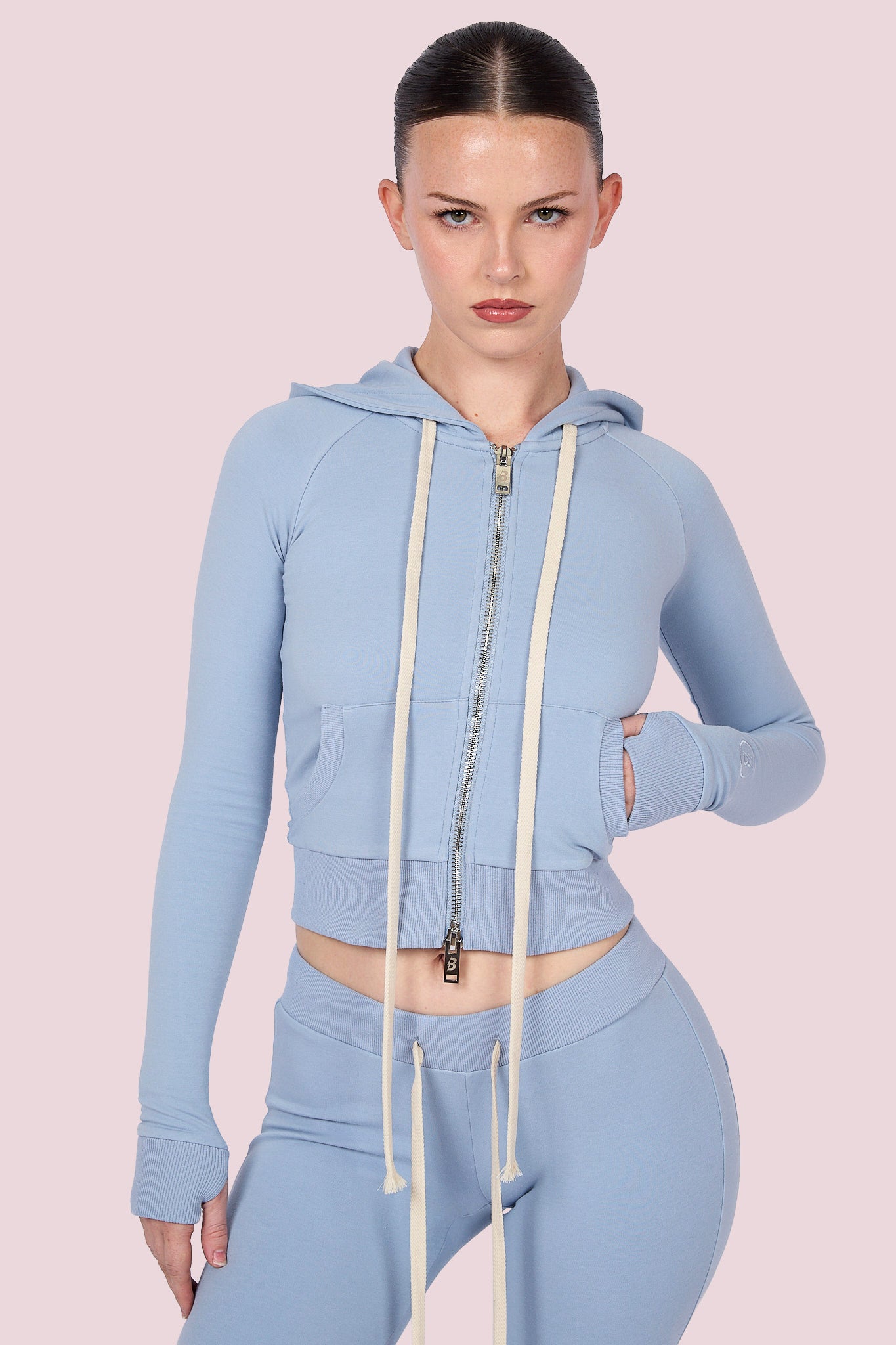 BODY KNITWEAR ZIP HOODIE (POWDER BLUE)