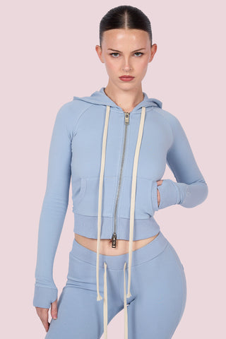 BODY KNITWEAR ZIP HOODIE (POWDER BLUE)