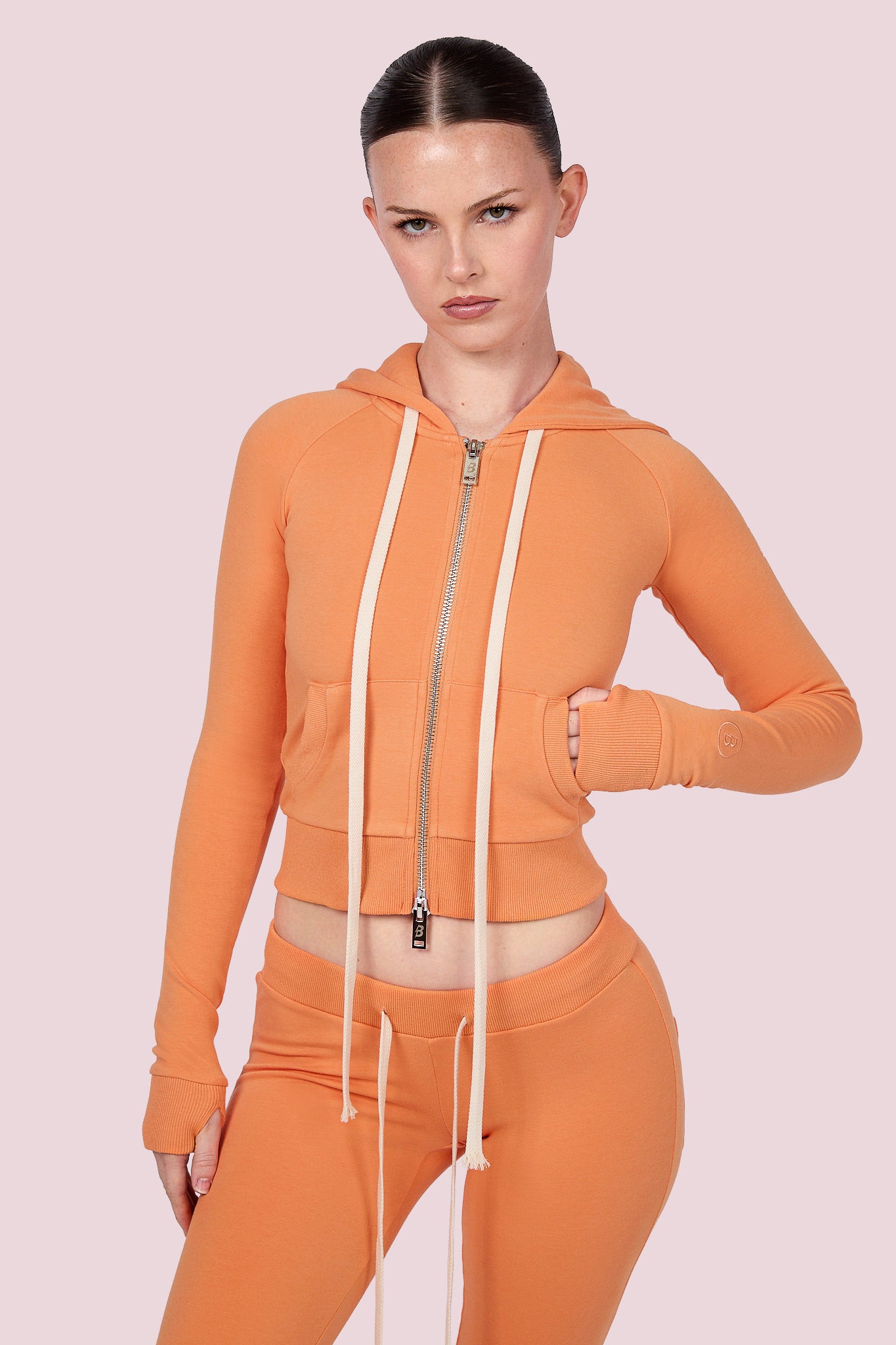 BODY KNITWEAR ZIP HOODIE (SHERBET ORANGE)