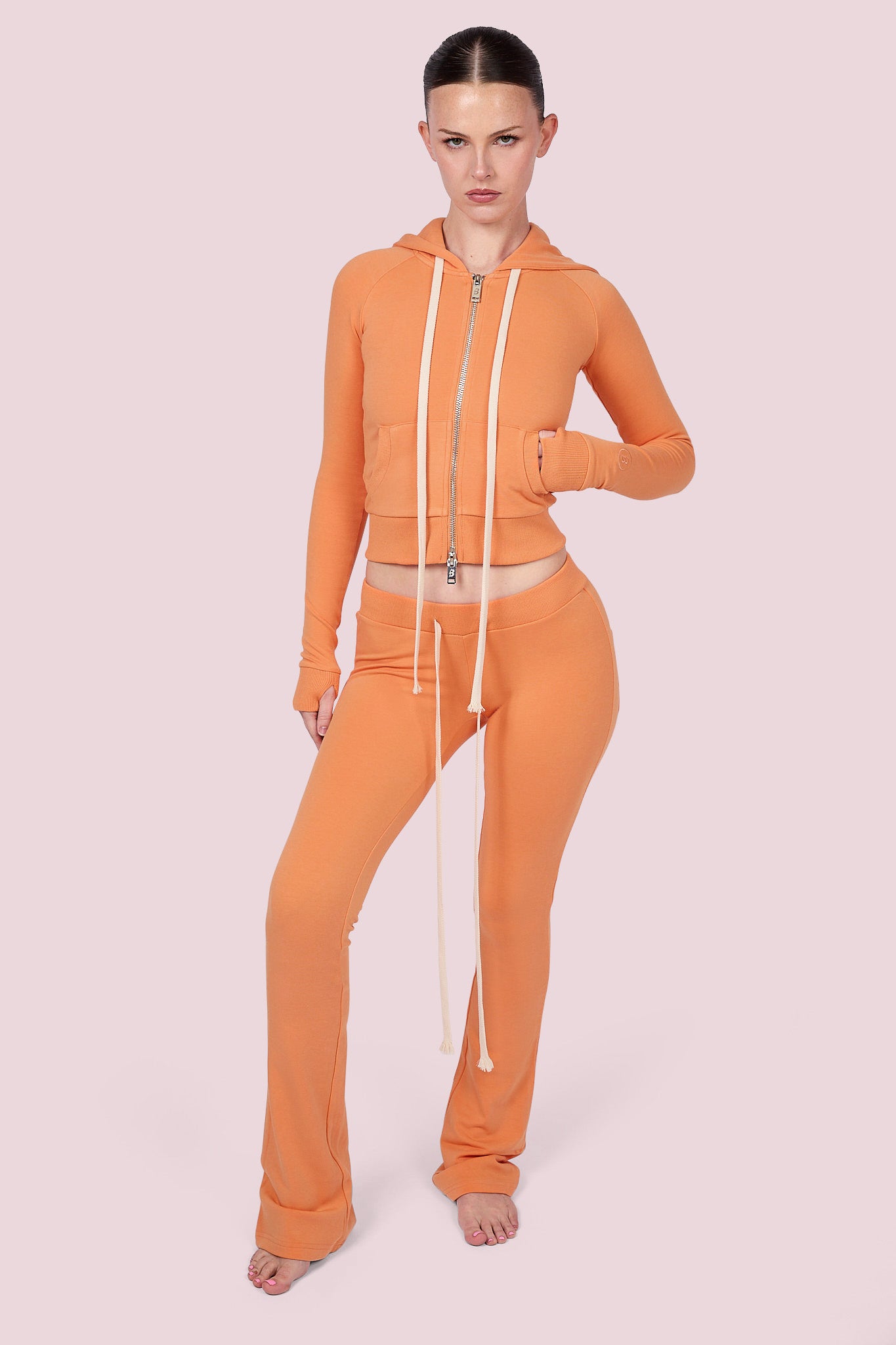 BODY KNITWEAR ZIP HOODIE (SHERBET ORANGE) — Body by Raven Tracy