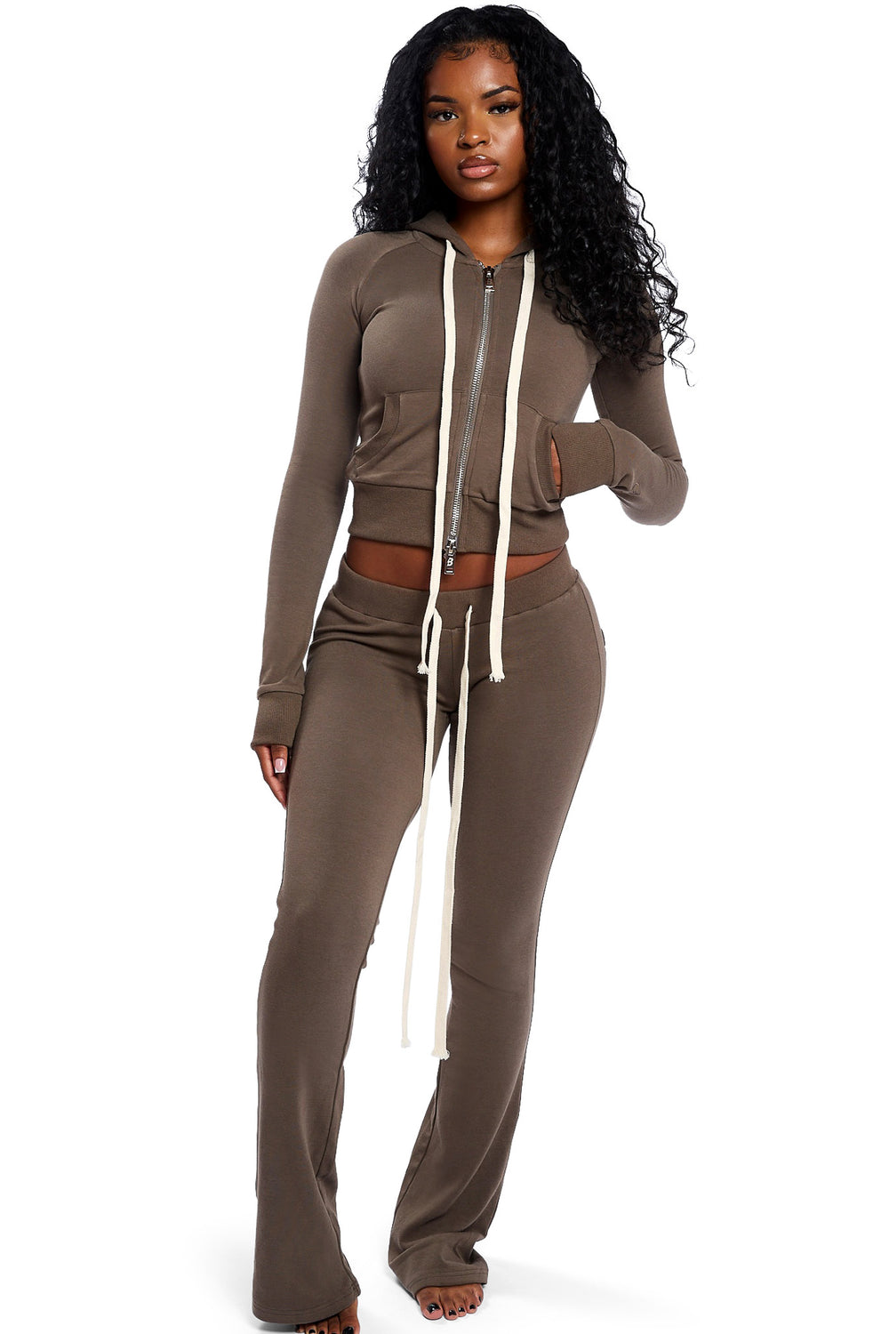 BODY KNITWEAR ZIP HOODIE (CHOCOLATE MOUSSE)