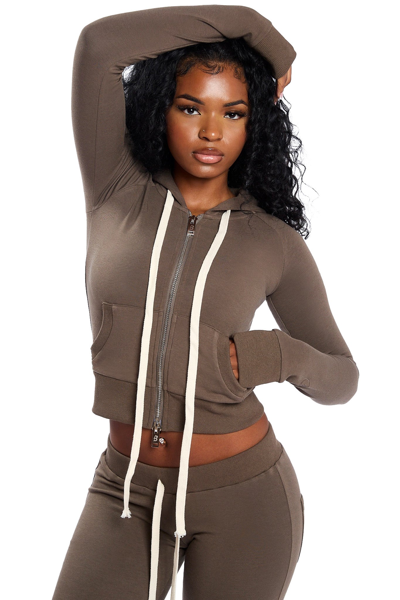 BODY KNITWEAR ZIP HOODIE (CHOCOLATE MOUSSE)