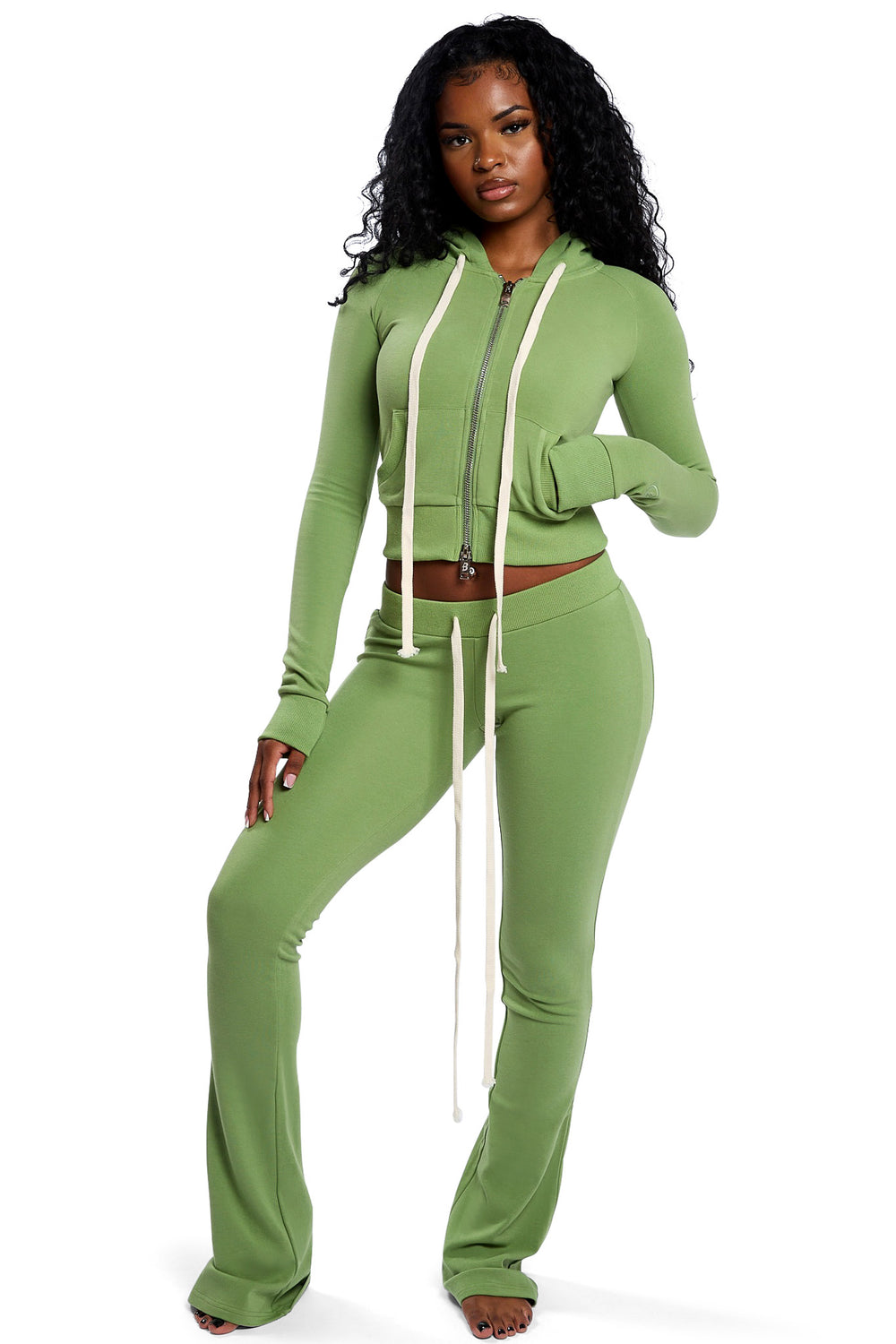 BODY KNITWEAR ZIP HOODIE (MATCHA GREEN)