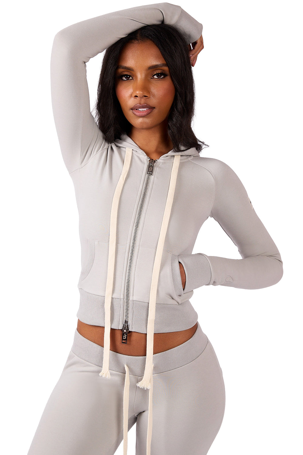 BODY KNITWEAR ZIP HOODIE (PALE GREY)