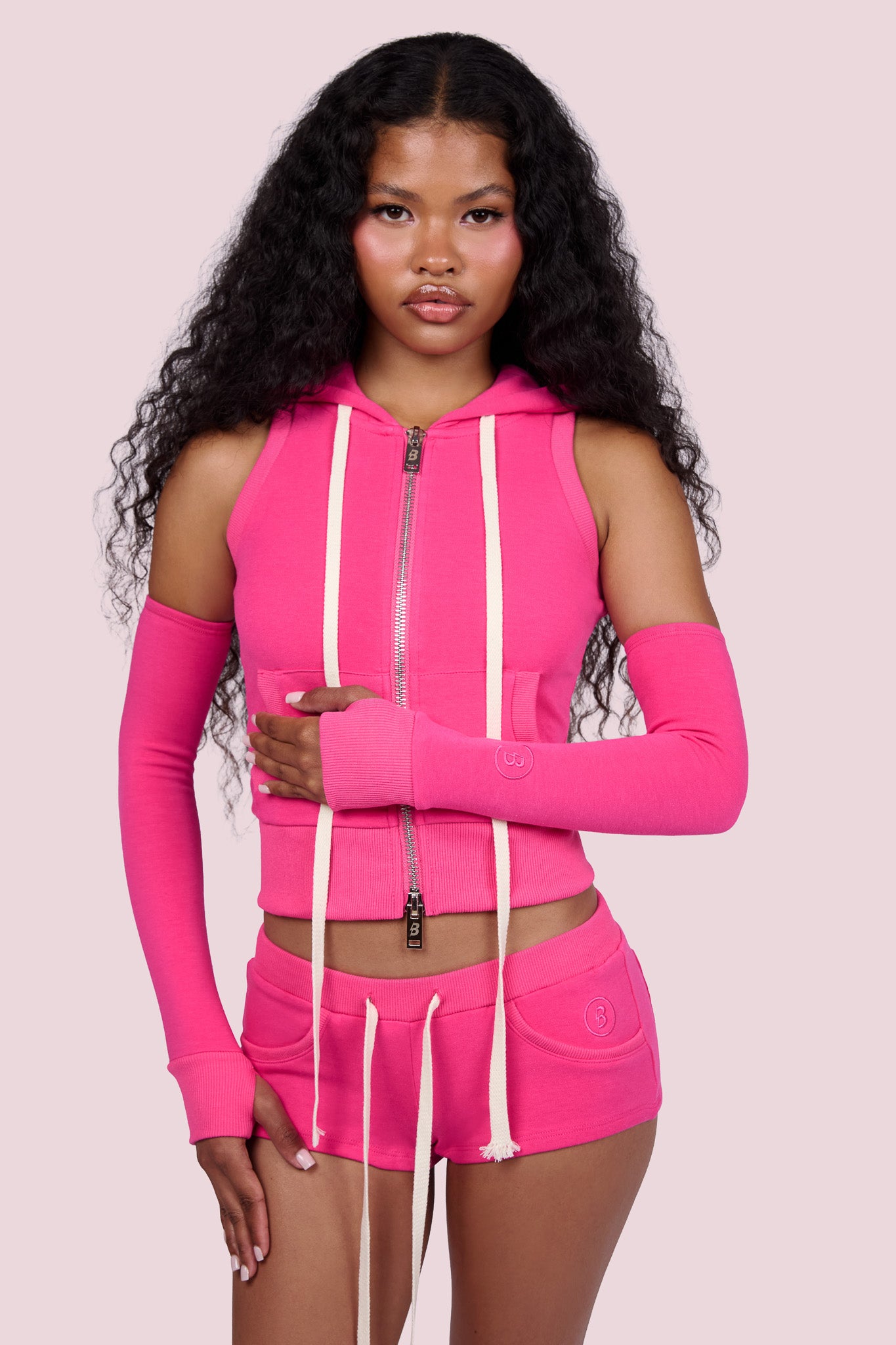 BODY KNITWEAR SLEEVELESS ZIP HOODIE (STARBURST PINK)