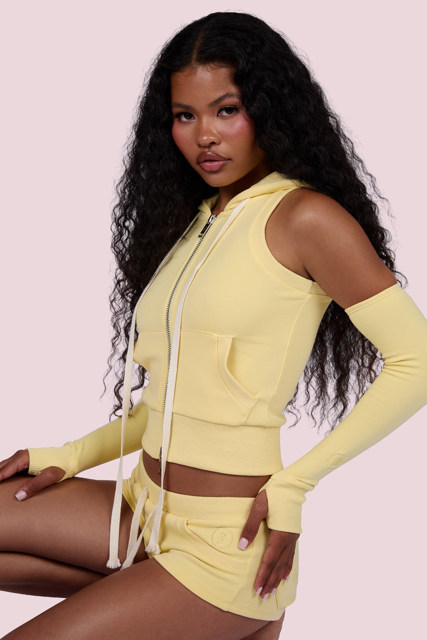 BODY KNITWEAR SLEEVELESS ZIP HOODIE (LEMON) — Body by Raven Tracy
