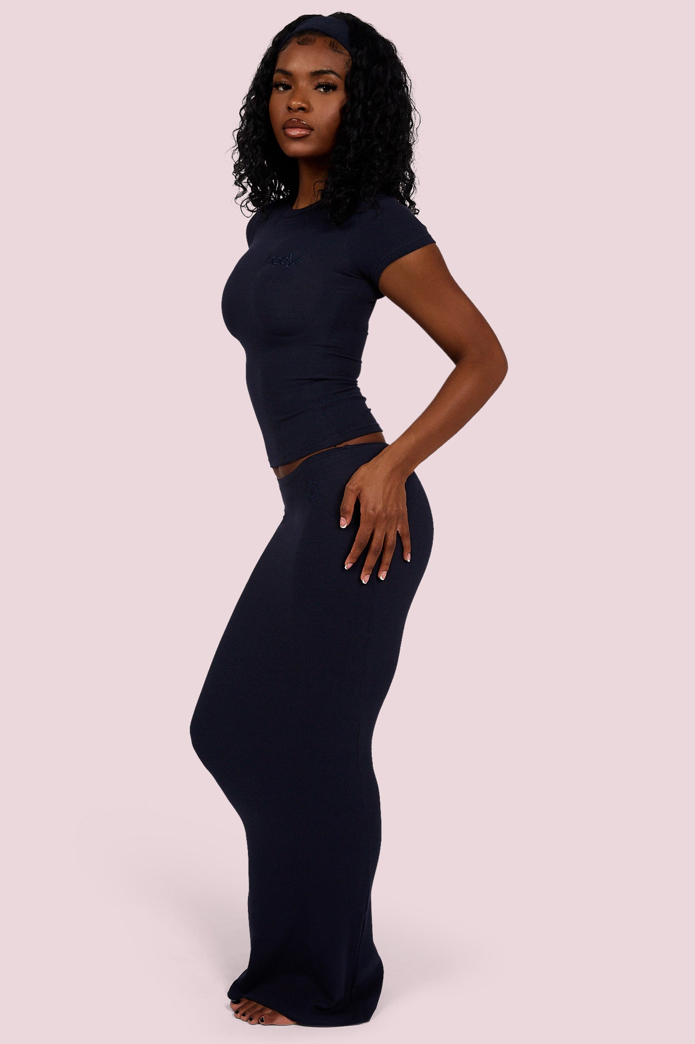 RIBBED MAXI SKIRT ESSENTIAL (SPACE BLUE)