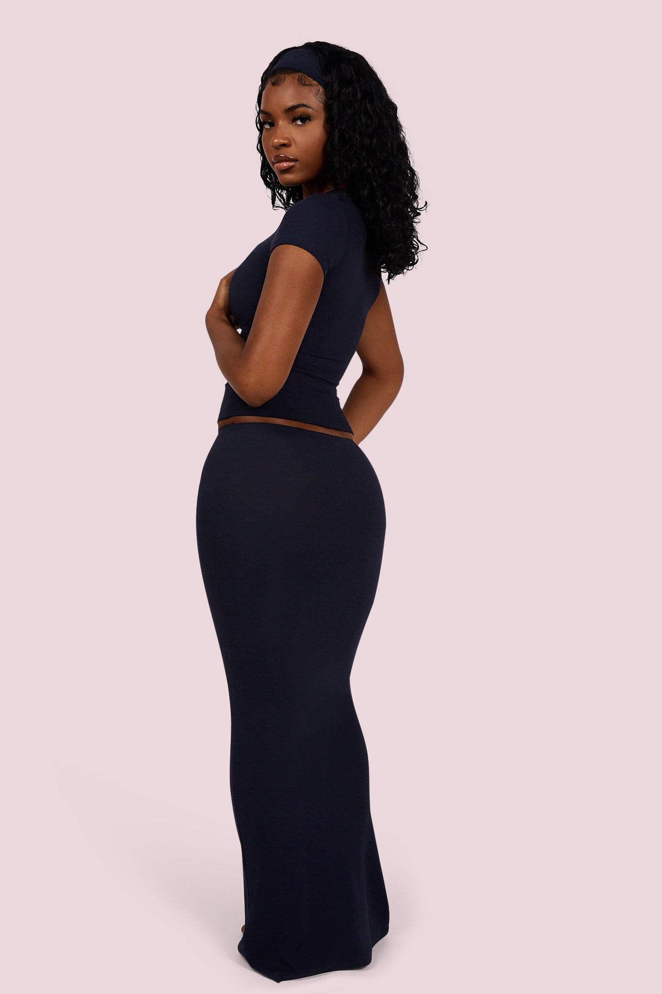 RIBBED MAXI SKIRT ESSENTIAL (SPACE BLUE)