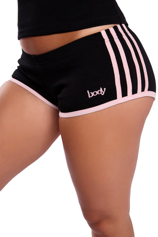 STRIPED SOCCER MINI SHORTS (BLACK/BLUSH PINK)