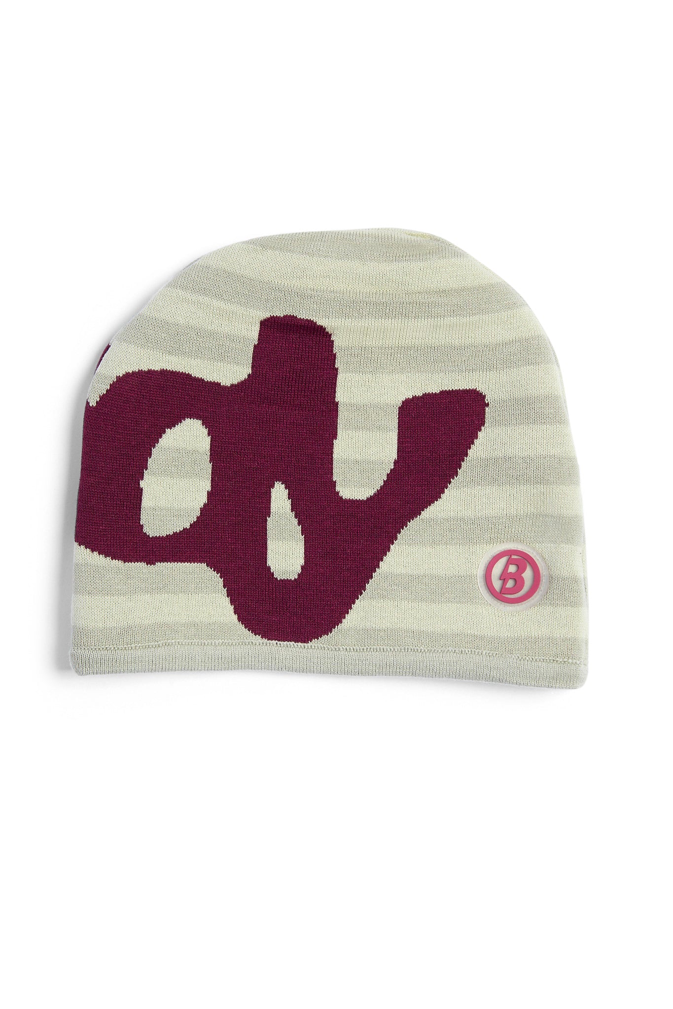 STRIPED KNIT BEANIE (MATCHA/MAROON)