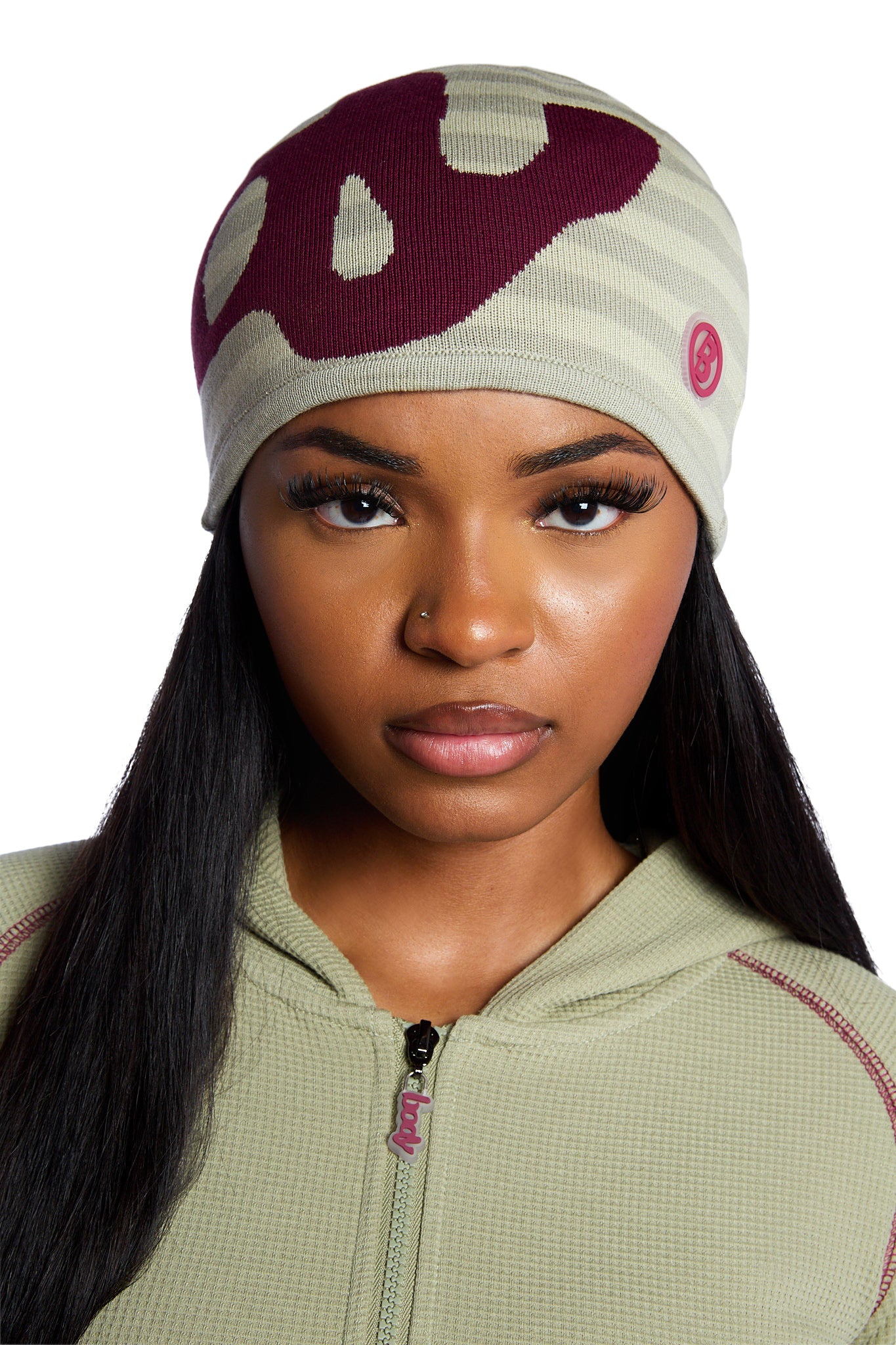 STRIPED KNIT BEANIE (MATCHA/MAROON)