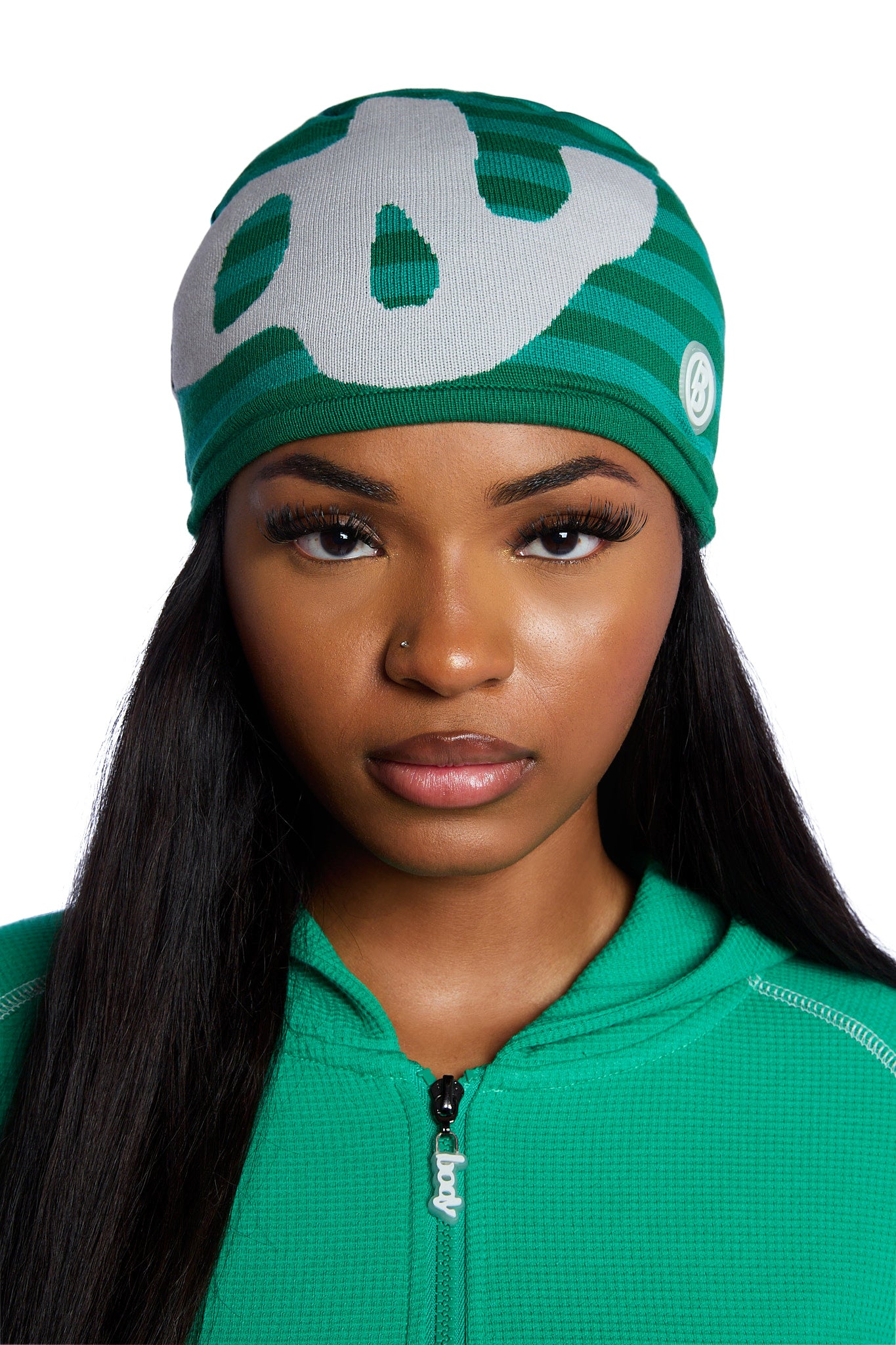 STRIPED KNIT BEANIE (TEAL GREEN/SLATE GREY)