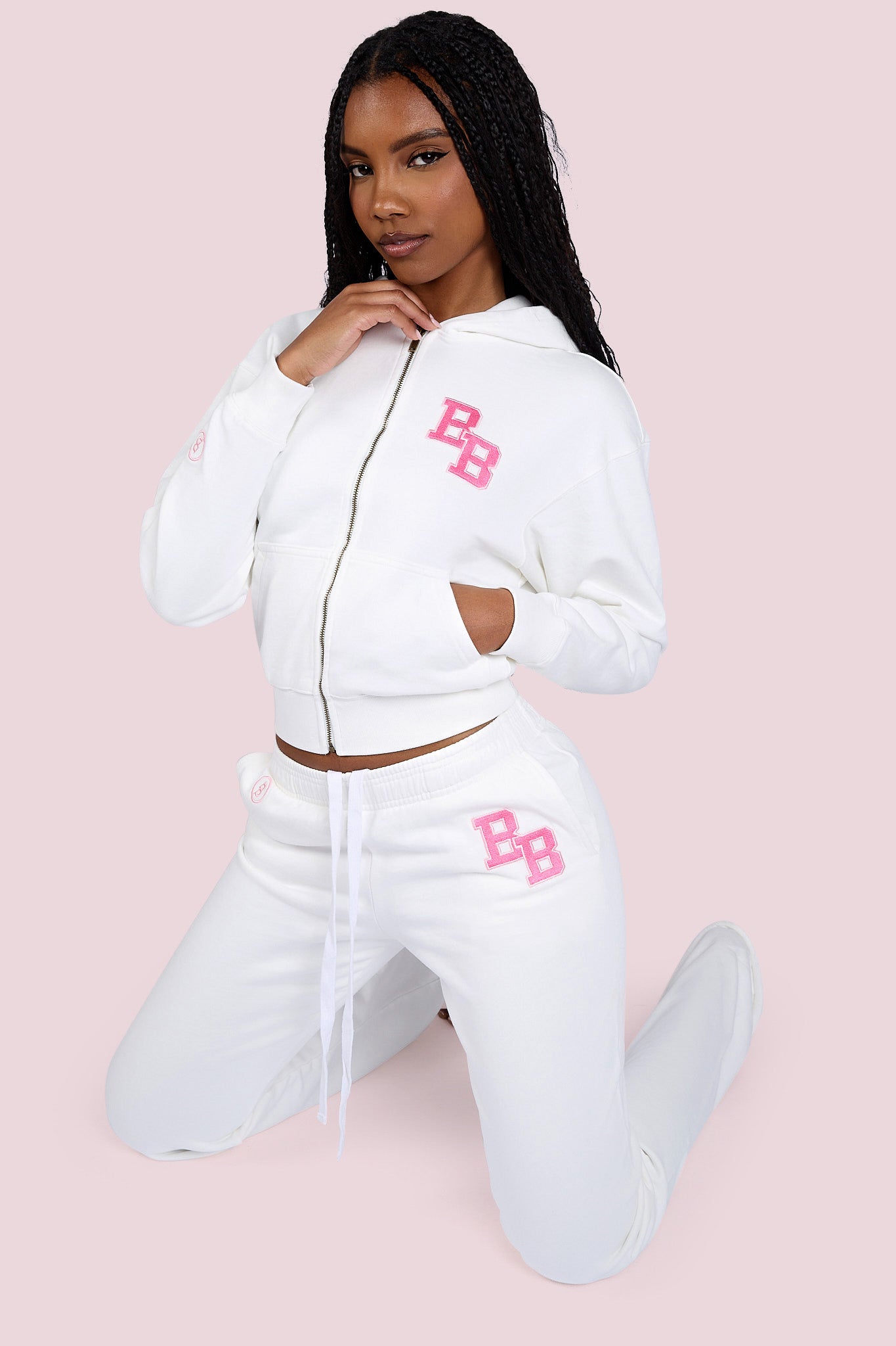 UNIVERSITY HOODIE 2.0 (EGGSHELL WHITE/PINK) — Body by Raven Tracy