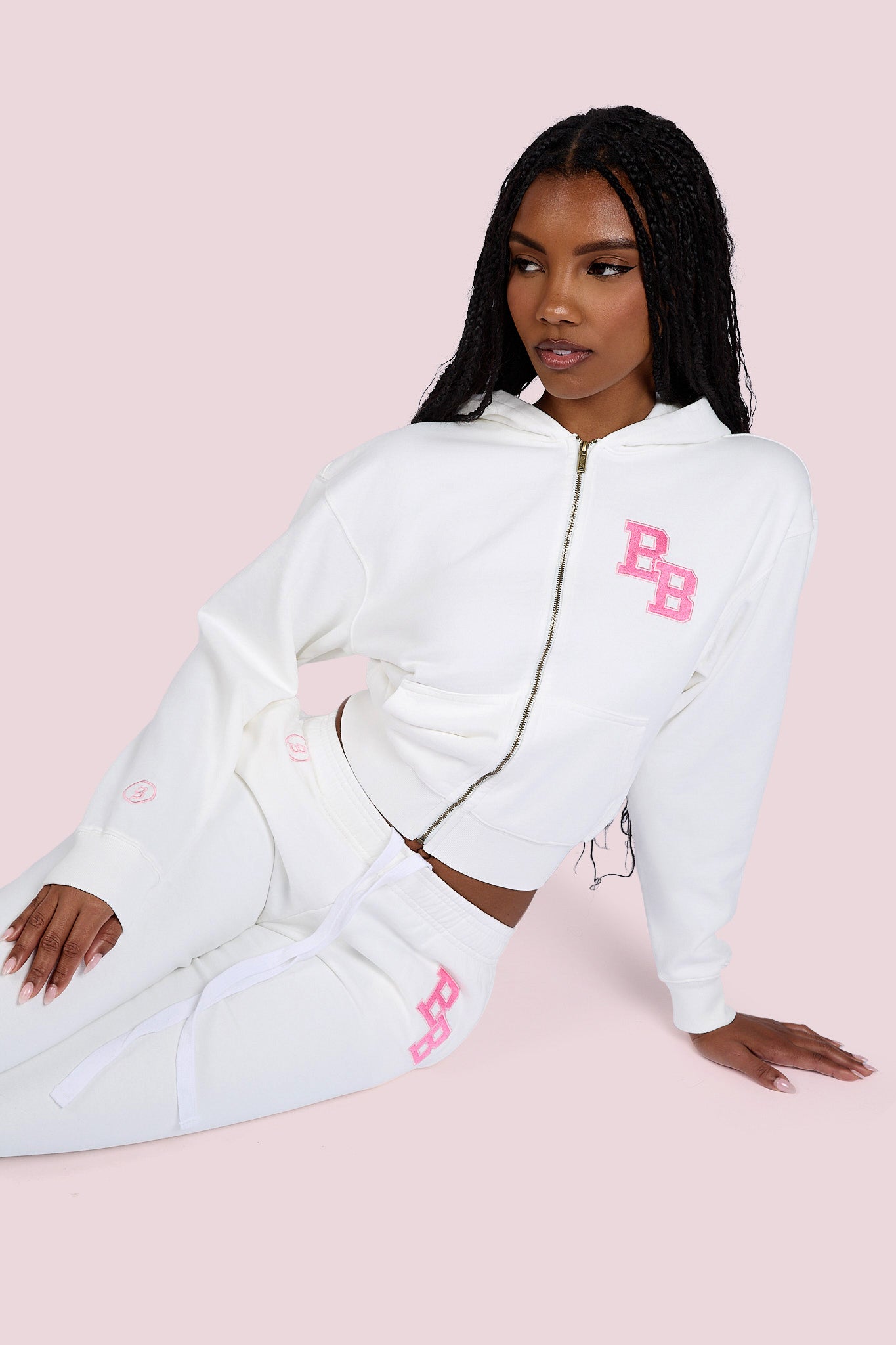 UNIVERSITY HOODIE 2.0 (EGGSHELL WHITE/PINK) — Body by Raven Tracy