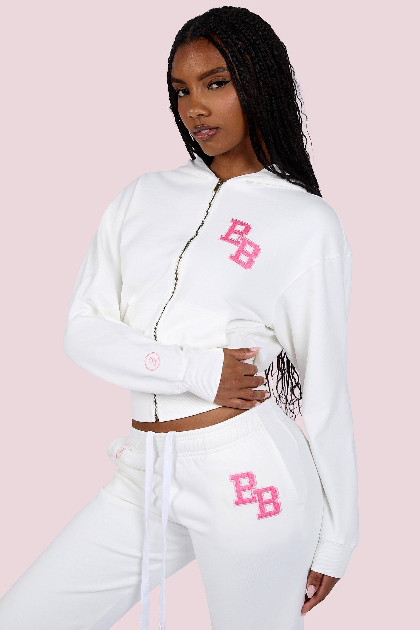UNIVERSITY HOODIE 2.0 (EGGSHELL WHITE/PINK) — Body by Raven Tracy