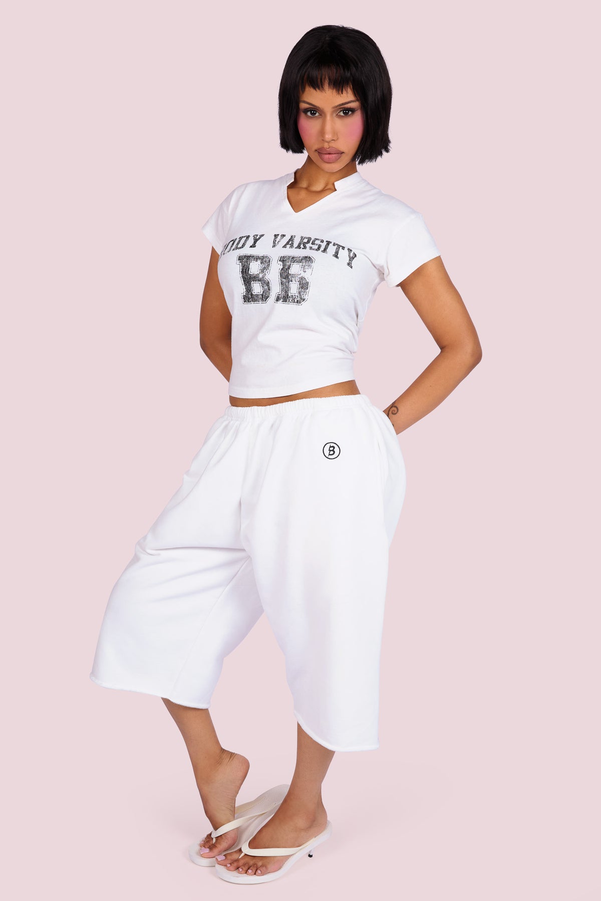 BODY VARSITY SWEAT JORTS (WHITE/BLACK)