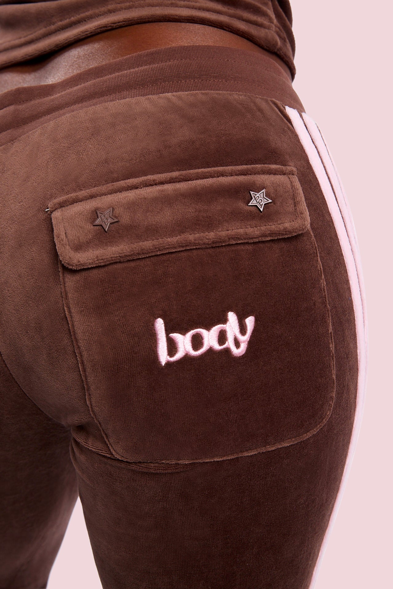 BODY VELOUR TRACK PANTS (BROWN/PINK)