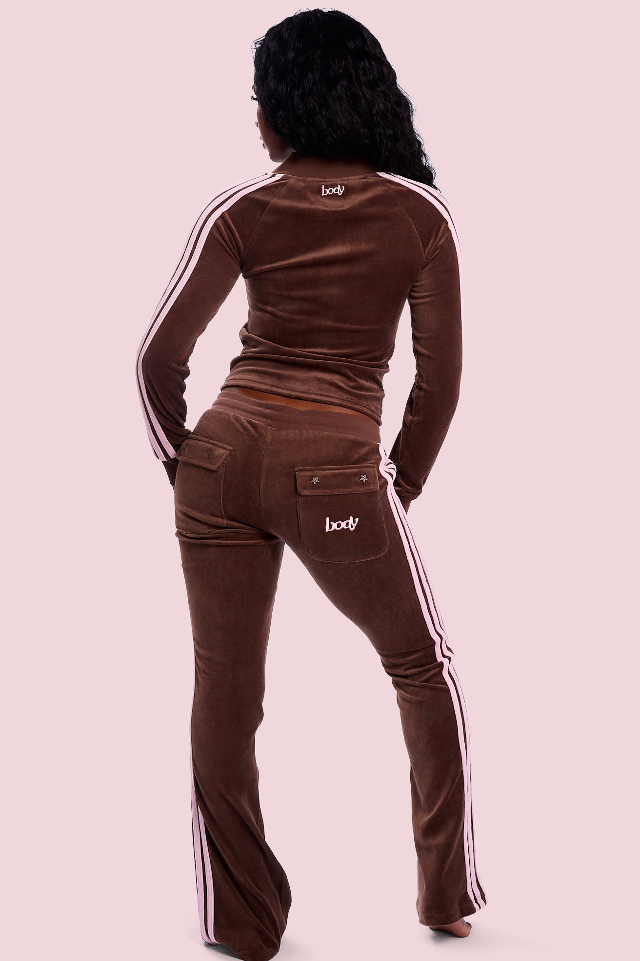 BODY VELOUR TRACK PANTS (BROWN/PINK)