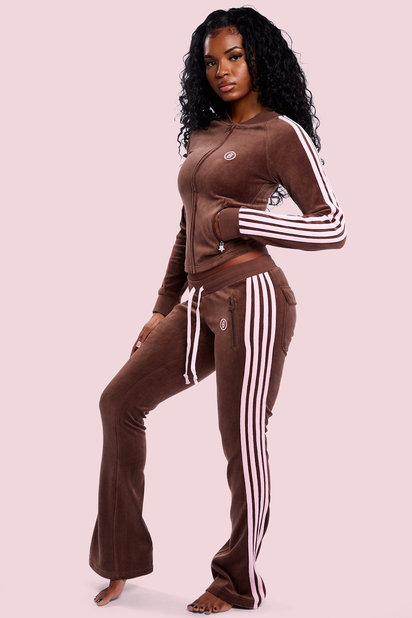 BODY VELOUR TRACK PANTS (BROWN/PINK)