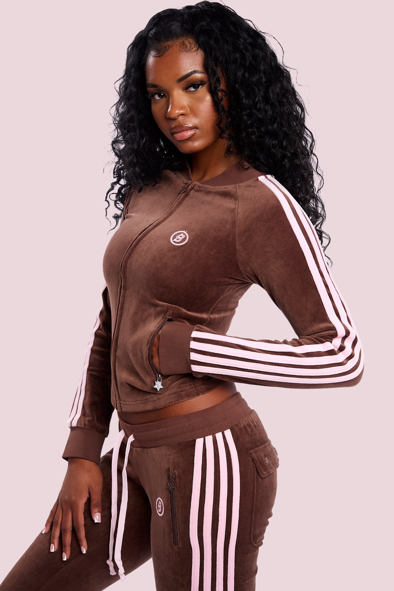 BODY VELOUR TRACK JACKET (BROWN/PINK)