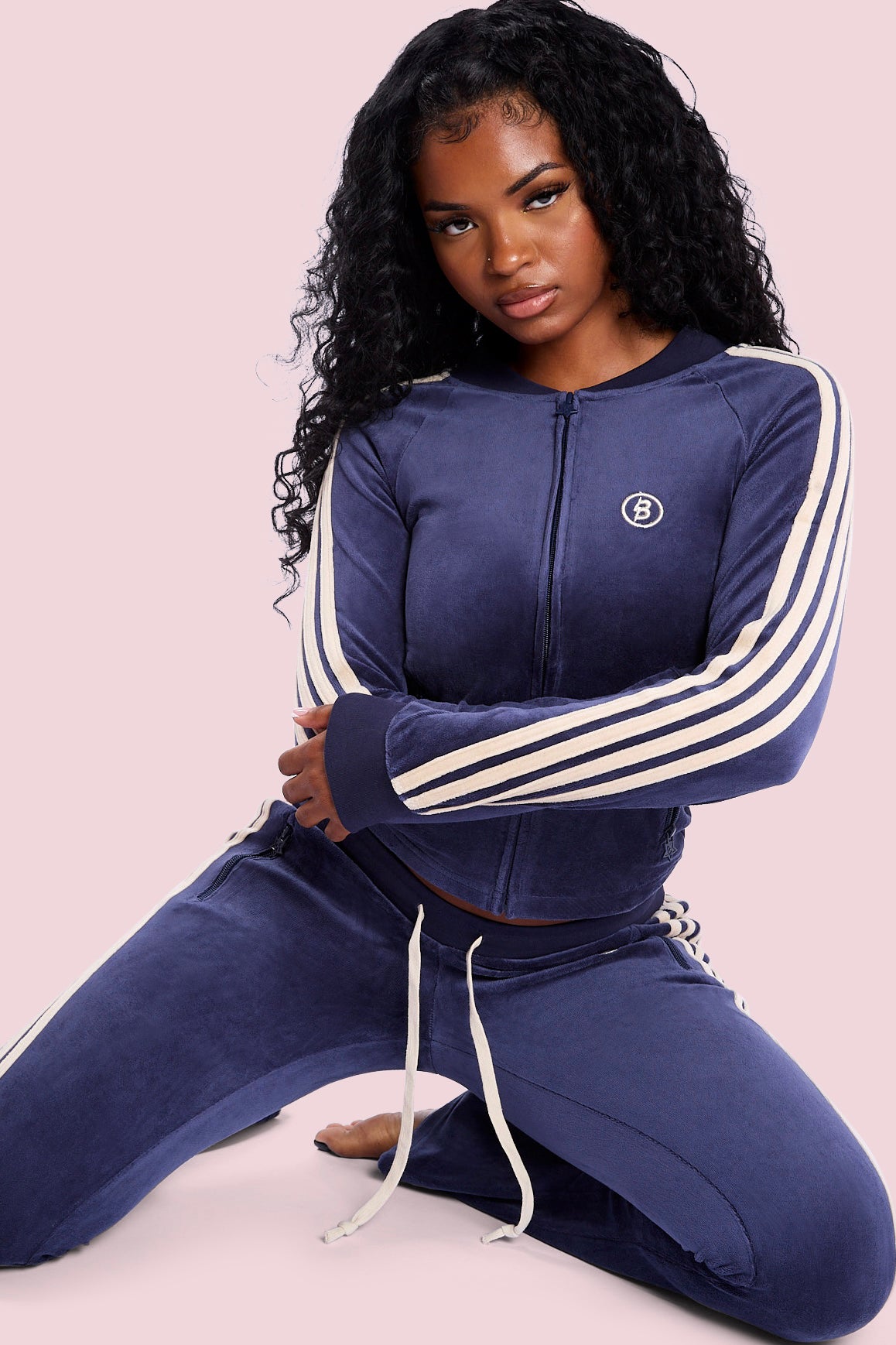 BODY VELOUR TRACK PANTS (ROYAL BLUE/CREAM)