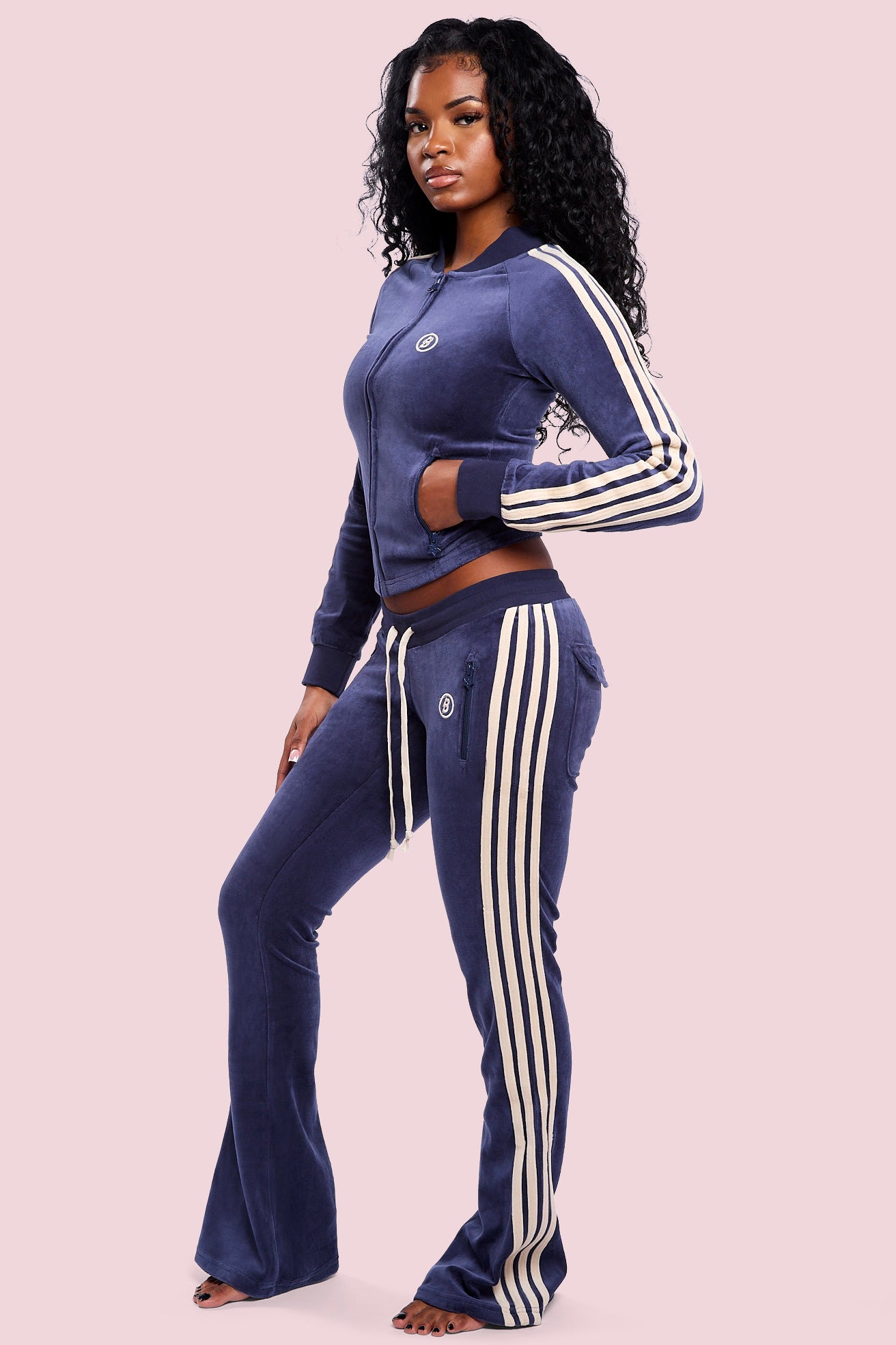 BODY VELOUR TRACK PANTS (ROYAL BLUE/CREAM)