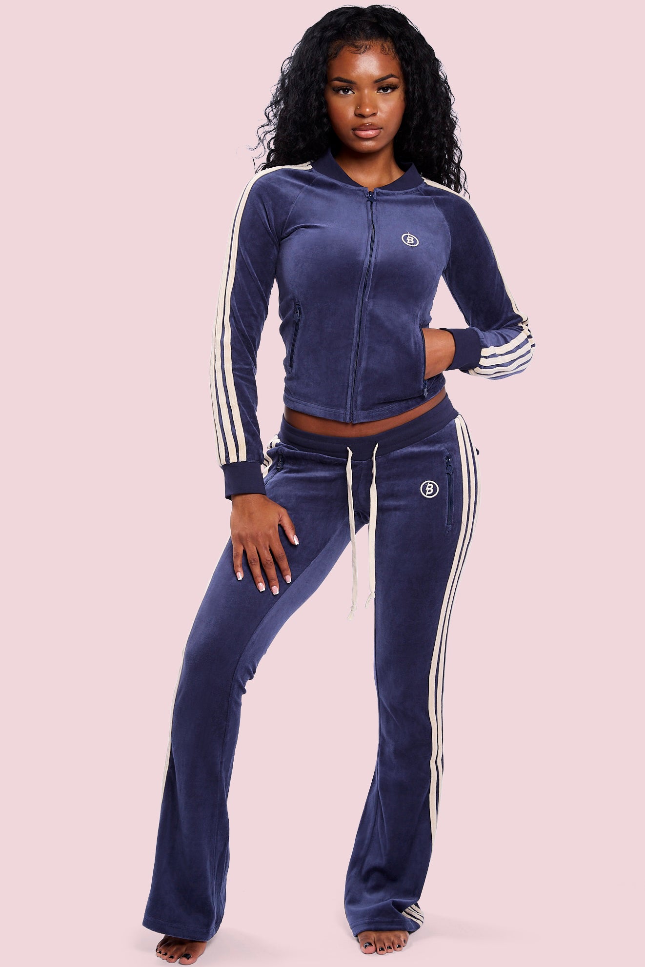BODY VELOUR TRACK JACKET (ROYAL BLUE/CREAM) — Body by Raven Tracy