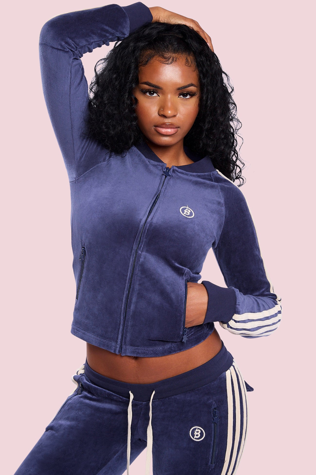BODY VELOUR TRACK JACKET (ROYAL BLUE/CREAM) — Body by Raven Tracy