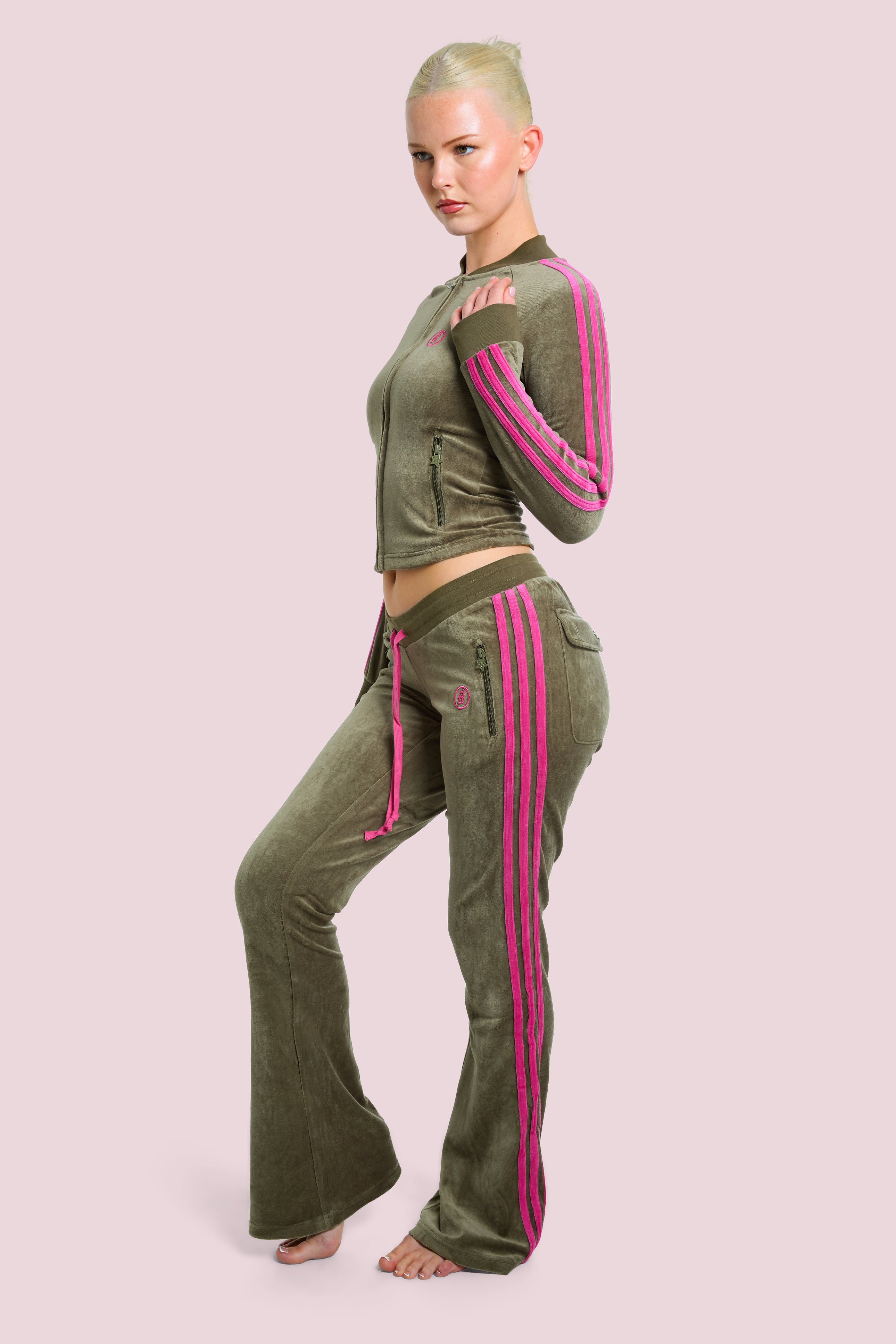 BODY VELOUR TRACK PANTS (OLIVE)