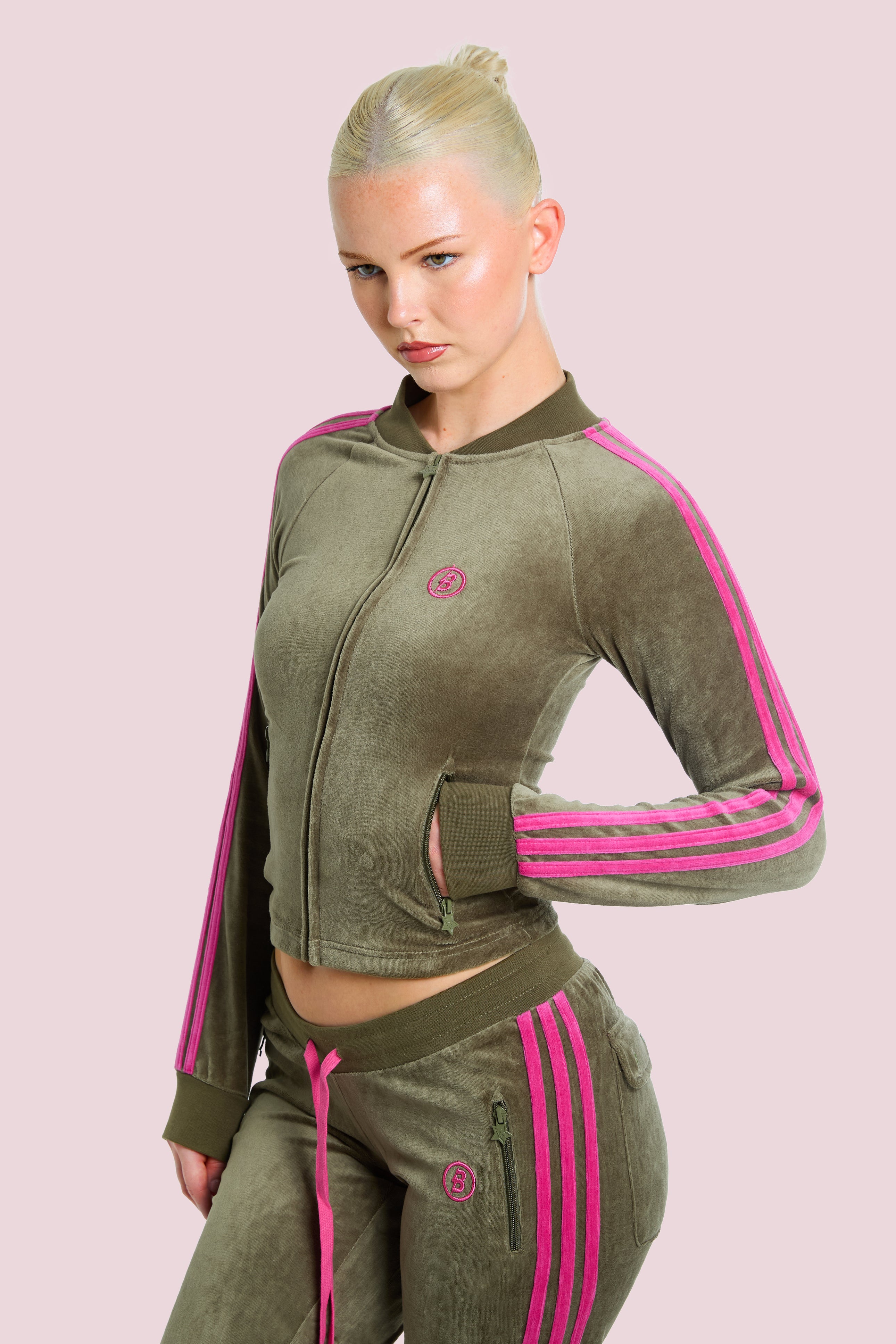 BODY VELOUR TRACK JACKET (OLIVE)