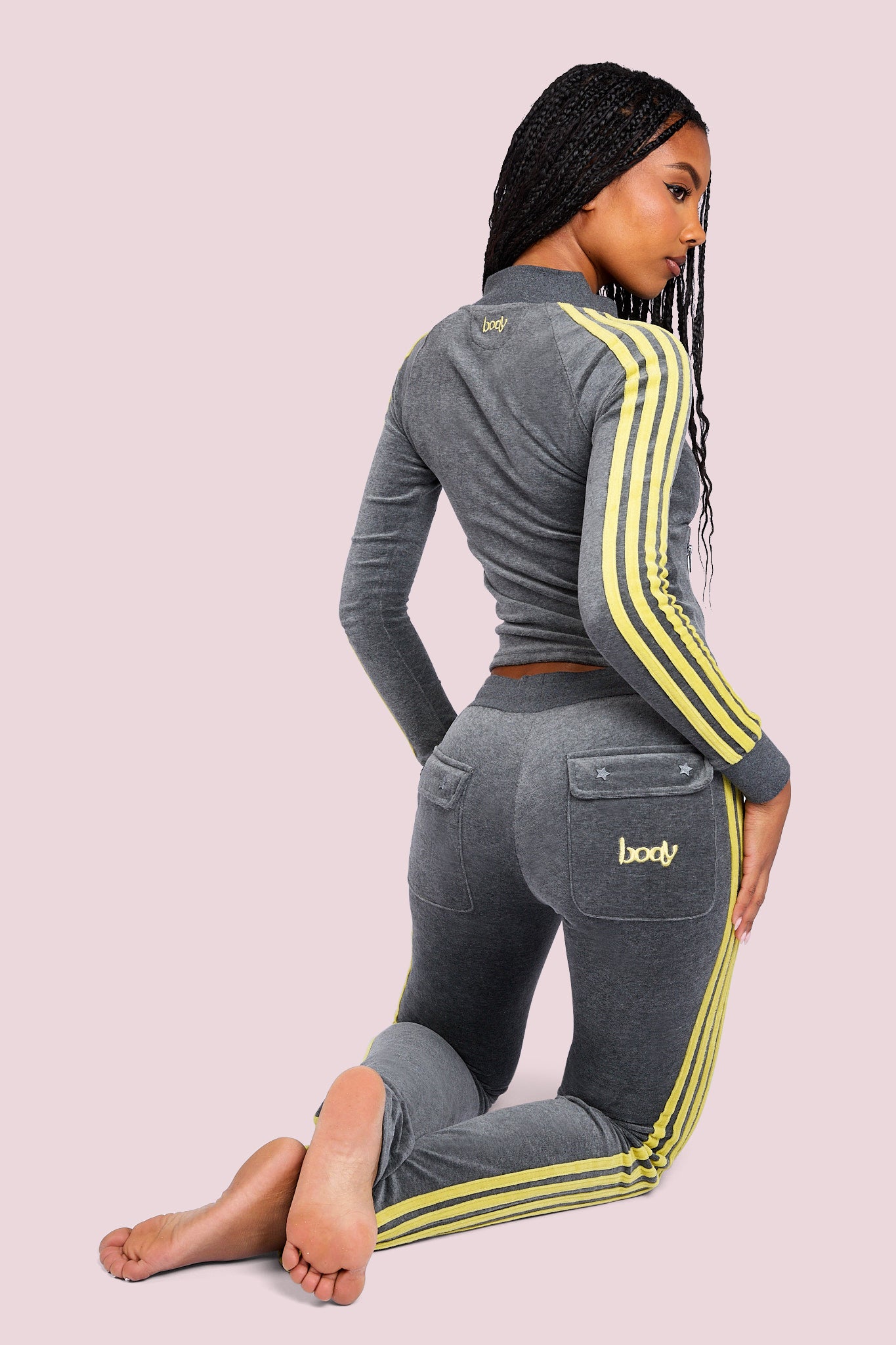 BODY VELOUR TRACK PANTS (CHARCOAL/LIME YELLOW)