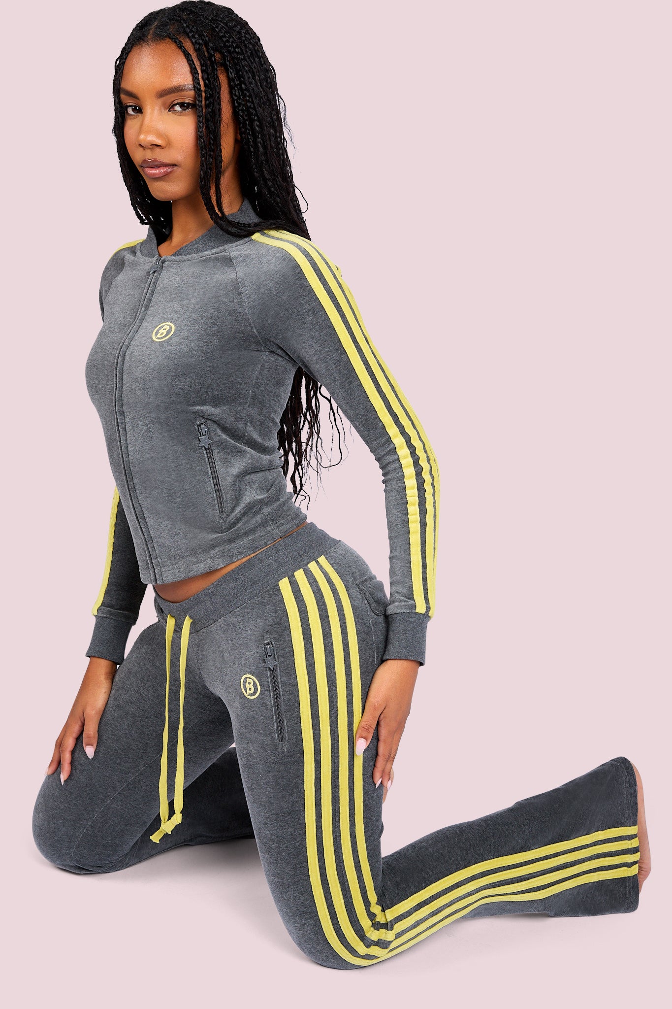 BODY VELOUR TRACK JACKET (CHARCOAL/LIME YELLOW)