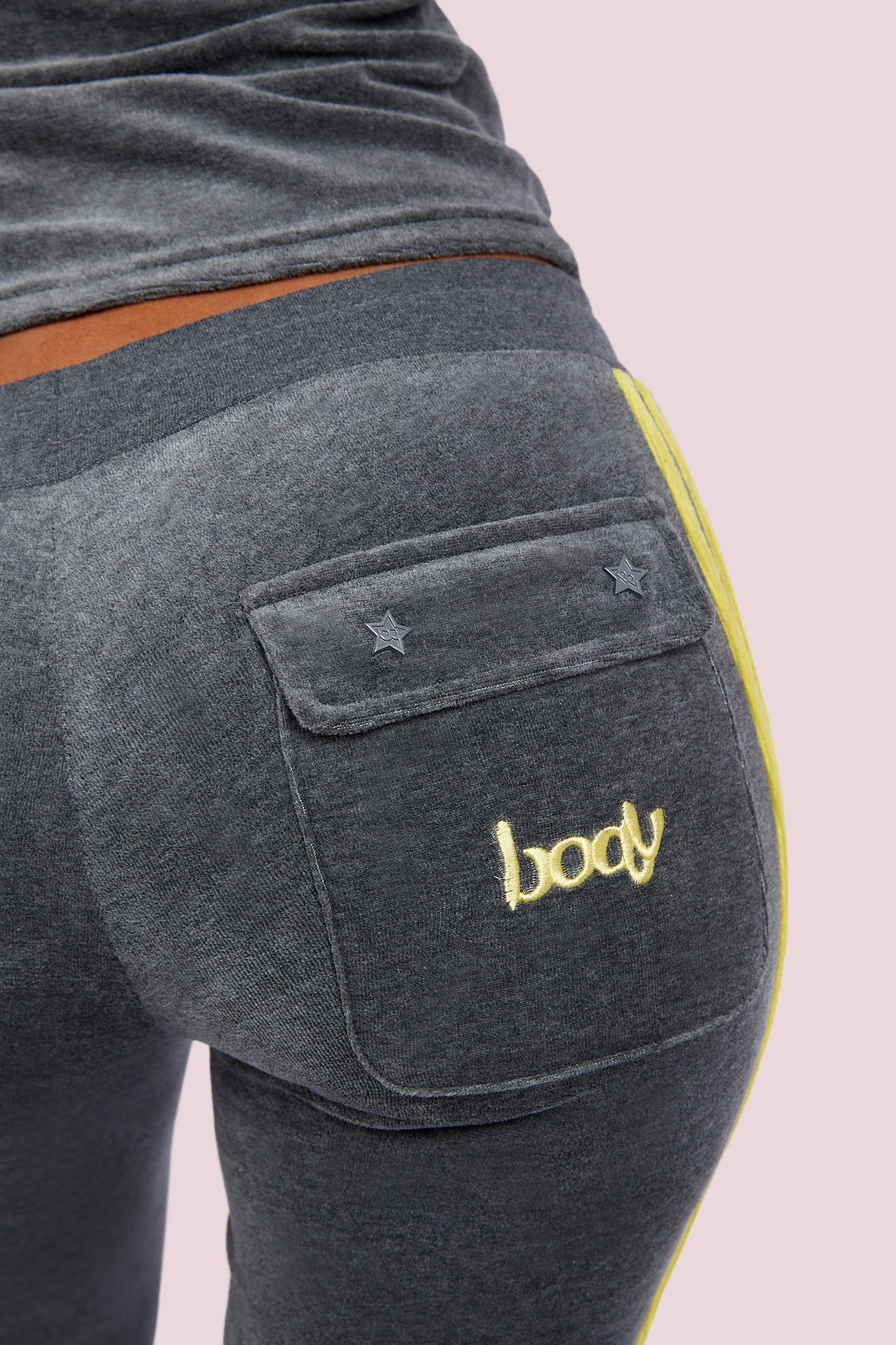 BODY VELOUR TRACK PANTS (CHARCOAL/LIME YELLOW)