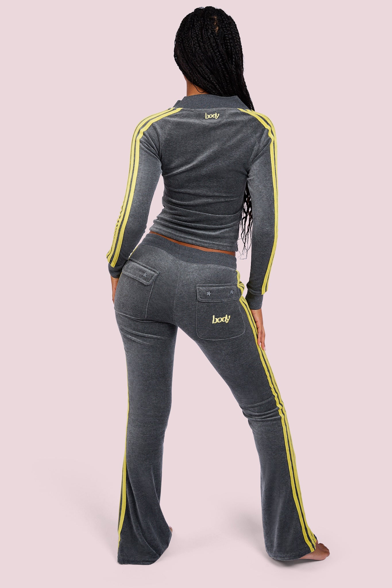 BODY VELOUR TRACK JACKET (CHARCOAL/LIME YELLOW)