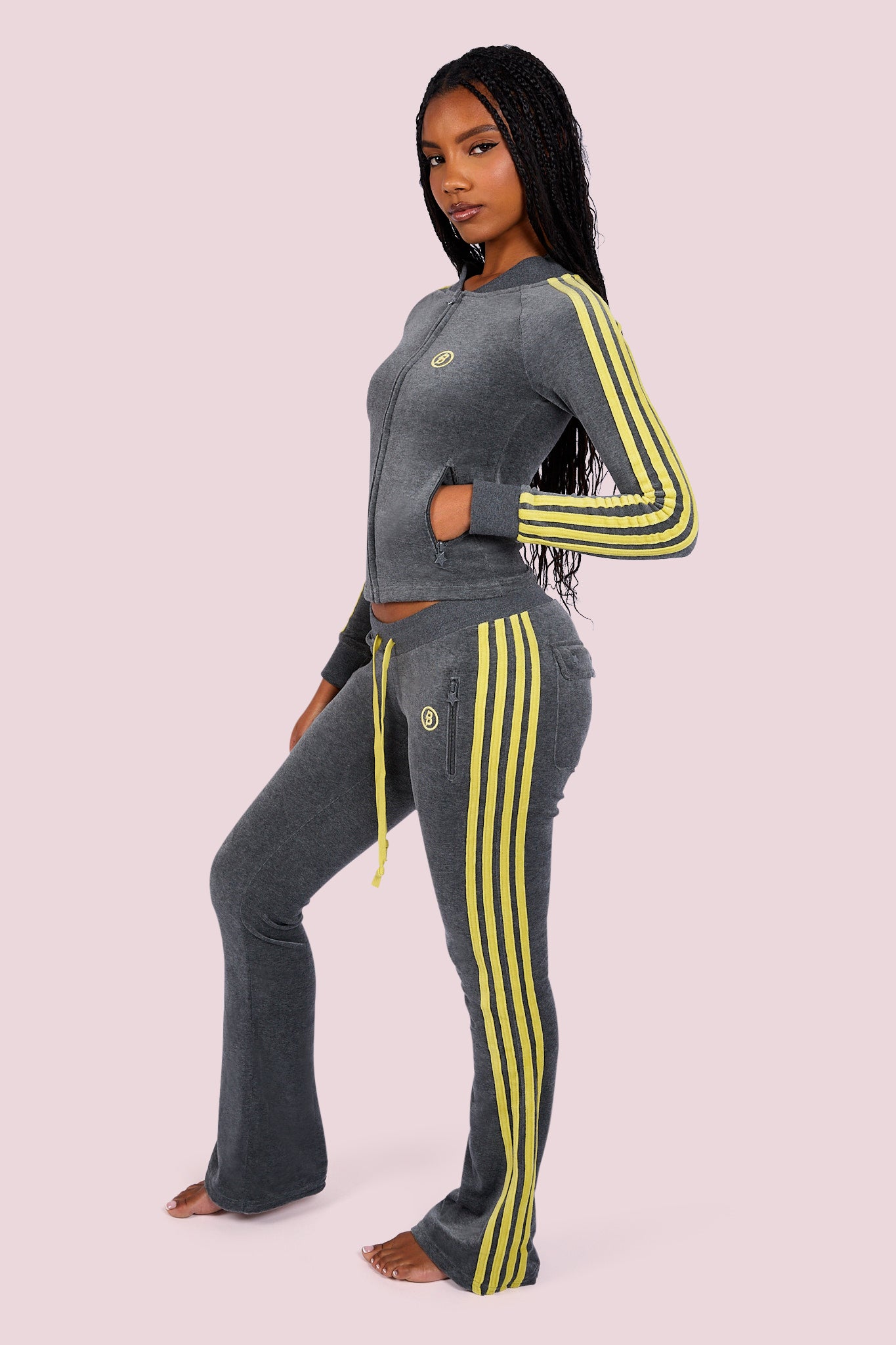 BODY VELOUR TRACK PANTS (CHARCOAL/LIME YELLOW)