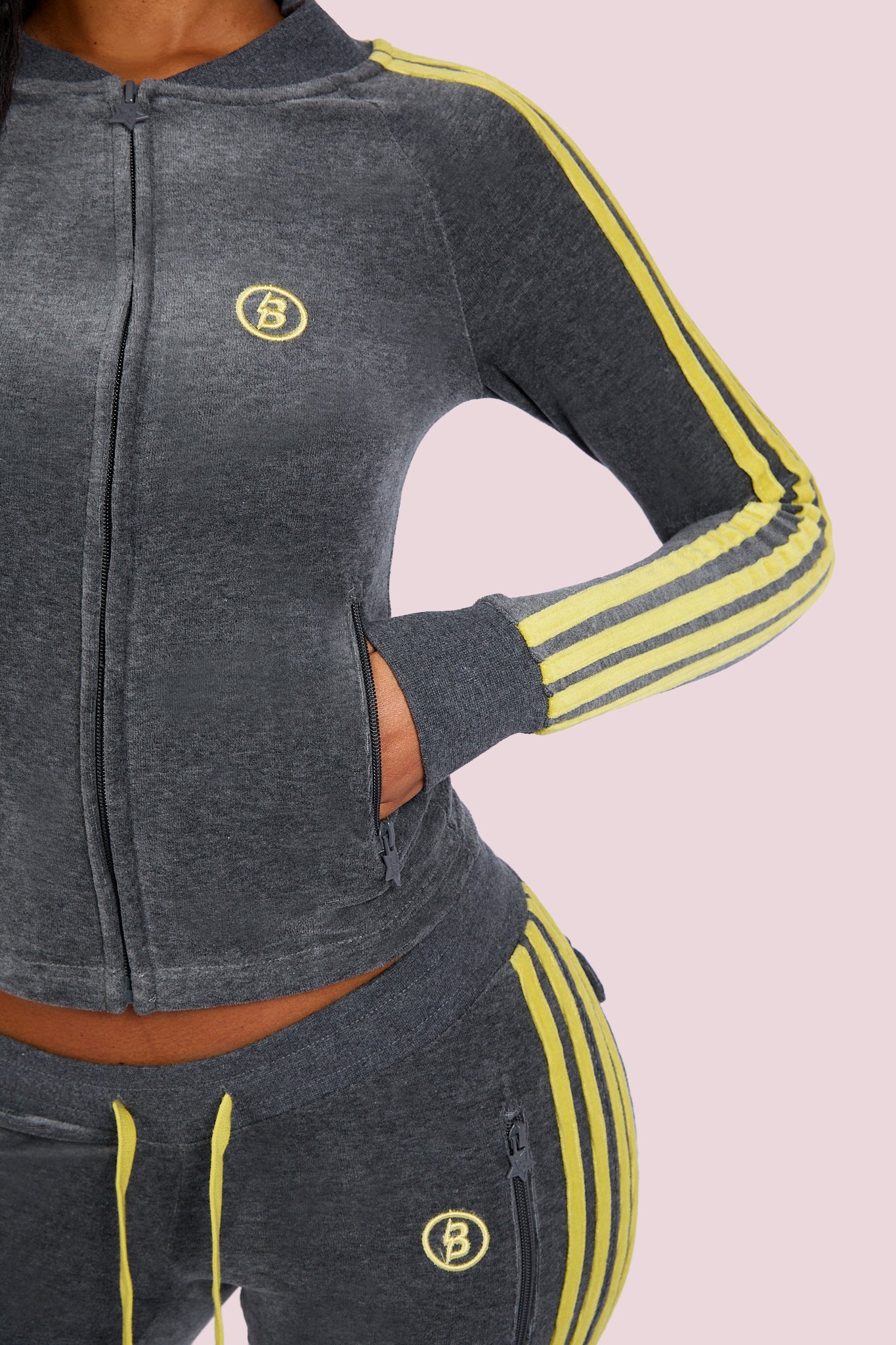 BODY VELOUR TRACK JACKET (CHARCOAL/LIME YELLOW)