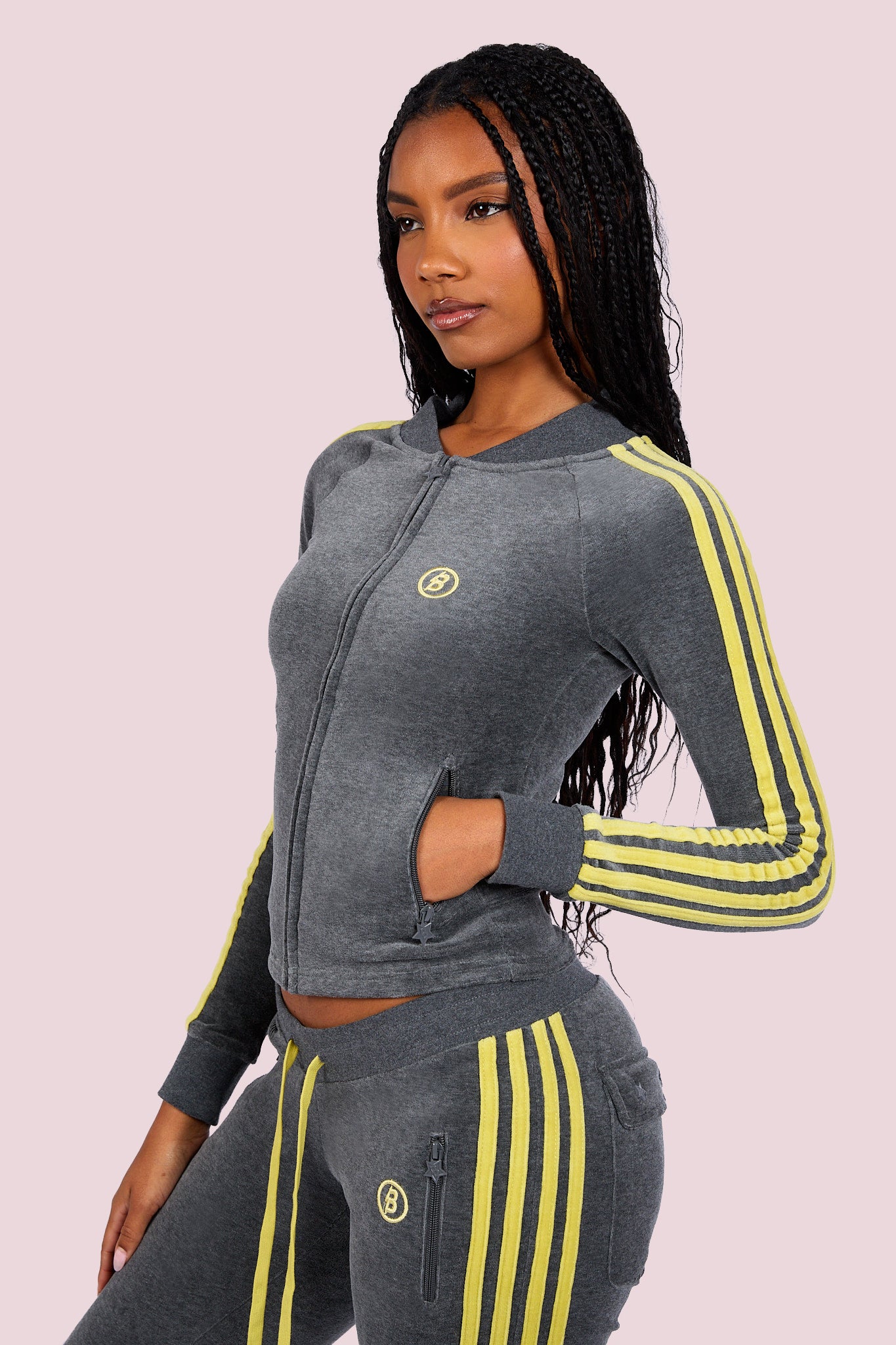 BODY VELOUR TRACK JACKET (CHARCOAL/LIME YELLOW)