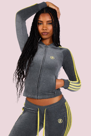 BODY VELOUR TRACK JACKET (CHARCOAL/LIME YELLOW)