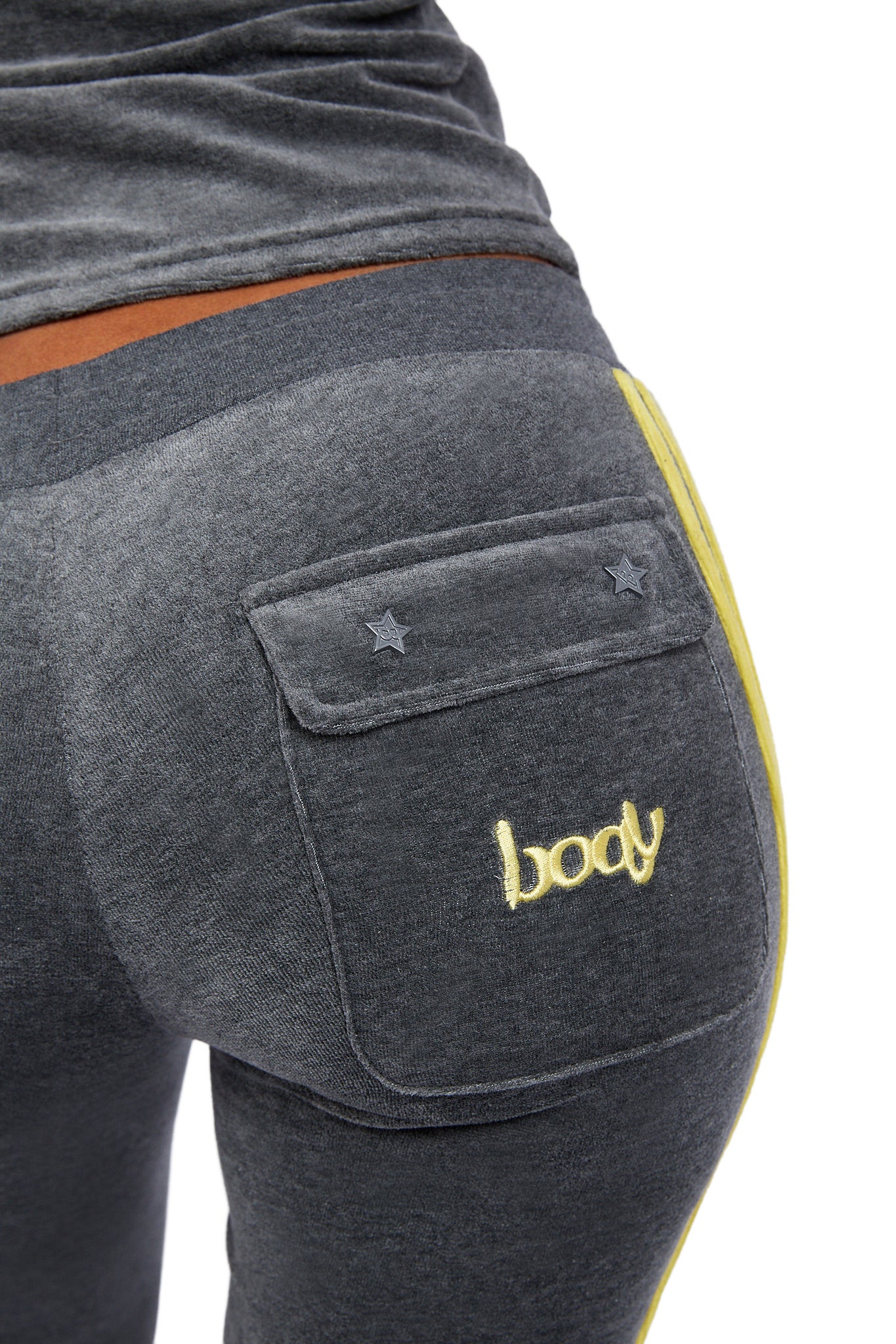BODY VELOUR TRACK PANTS (CHARCOAL/LIME YELLOW)