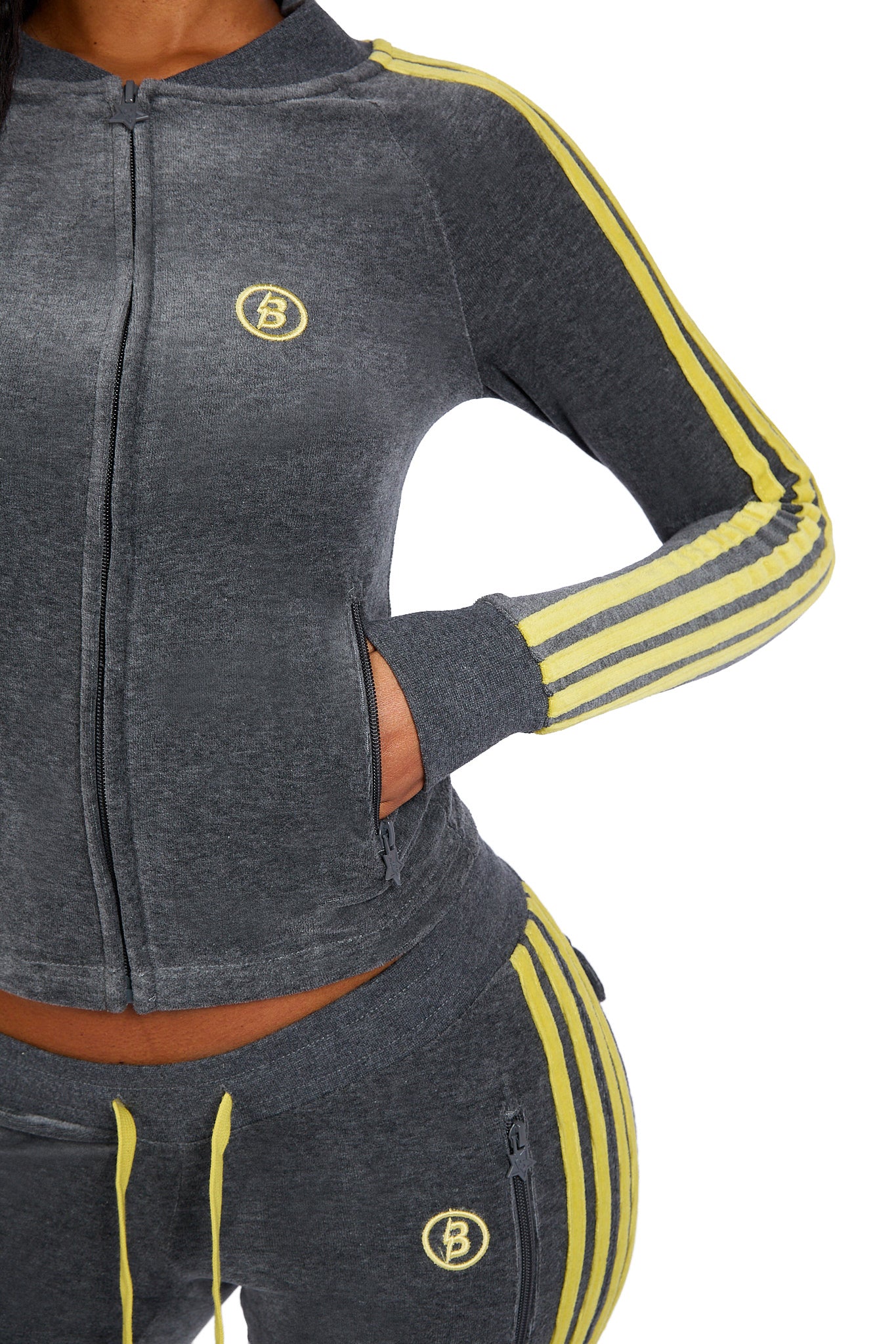 BODY VELOUR TRACK JACKET (CHARCOAL/LIME YELLOW)