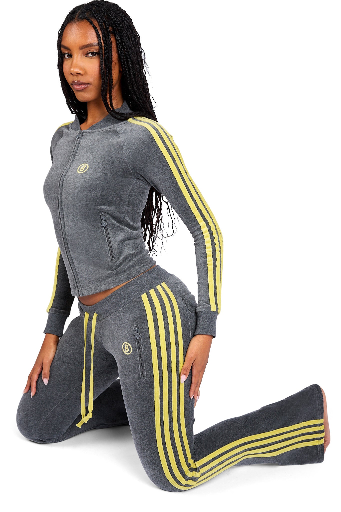 BODY VELOUR TRACK PANTS (CHARCOAL/LIME YELLOW)