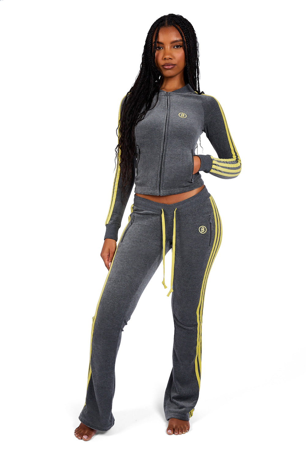 BODY VELOUR TRACK PANTS (CHARCOAL/LIME YELLOW)