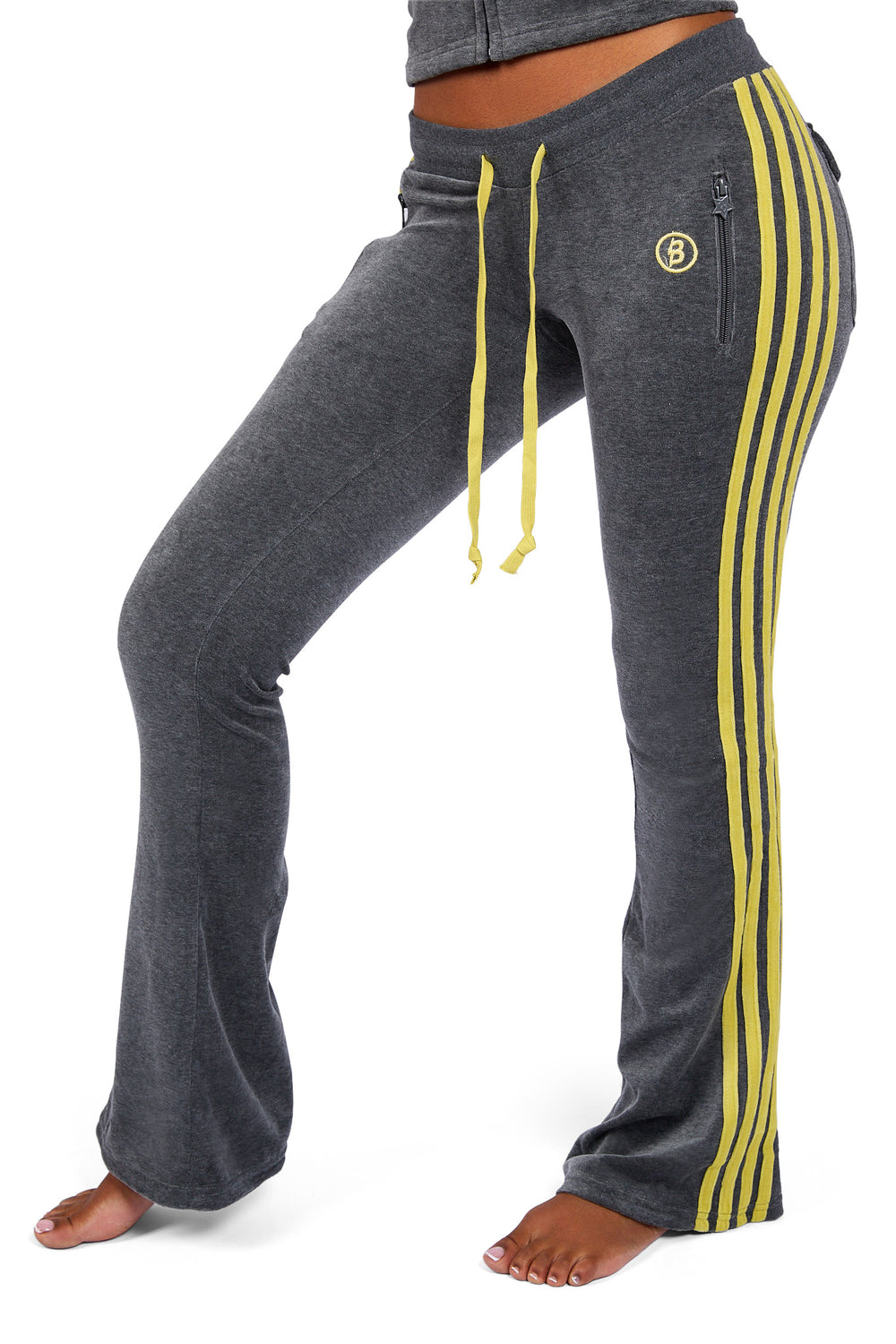 BODY VELOUR TRACK PANTS (CHARCOAL/LIME YELLOW)