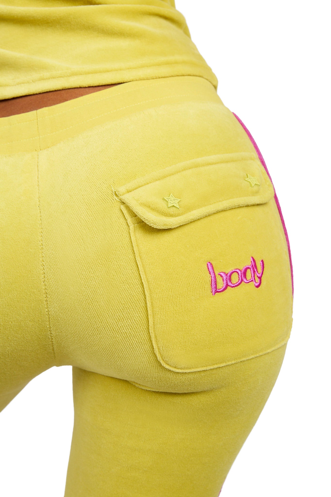 BODY VELOUR TRACK PANTS (LIME YELLOW/PINK)