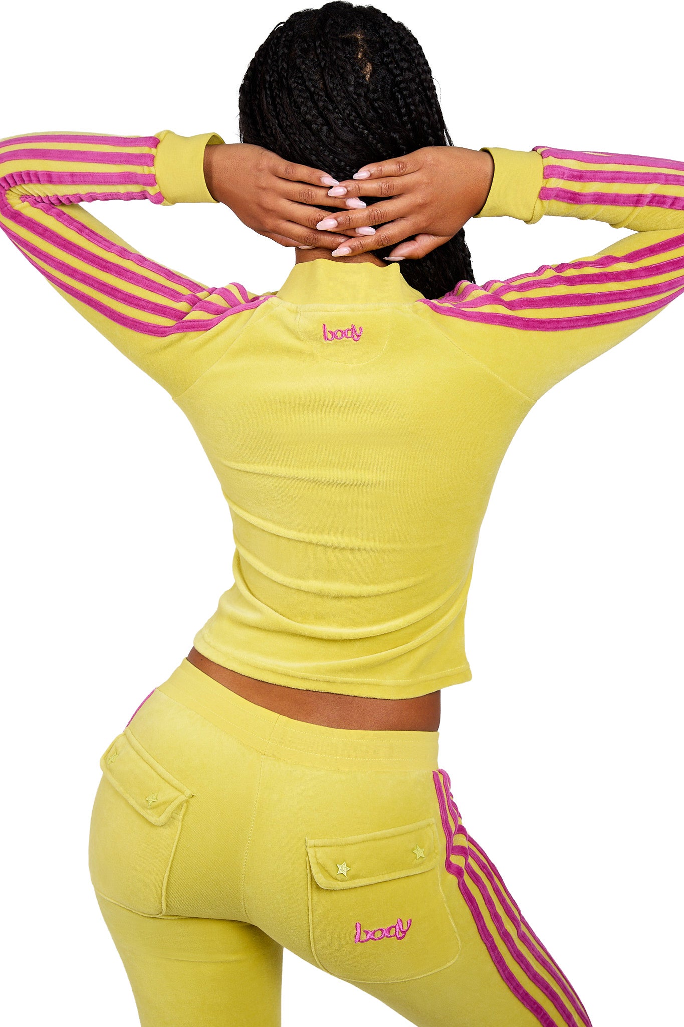 BODY VELOUR TRACK JACKET (LIME YELLOW/PINK)