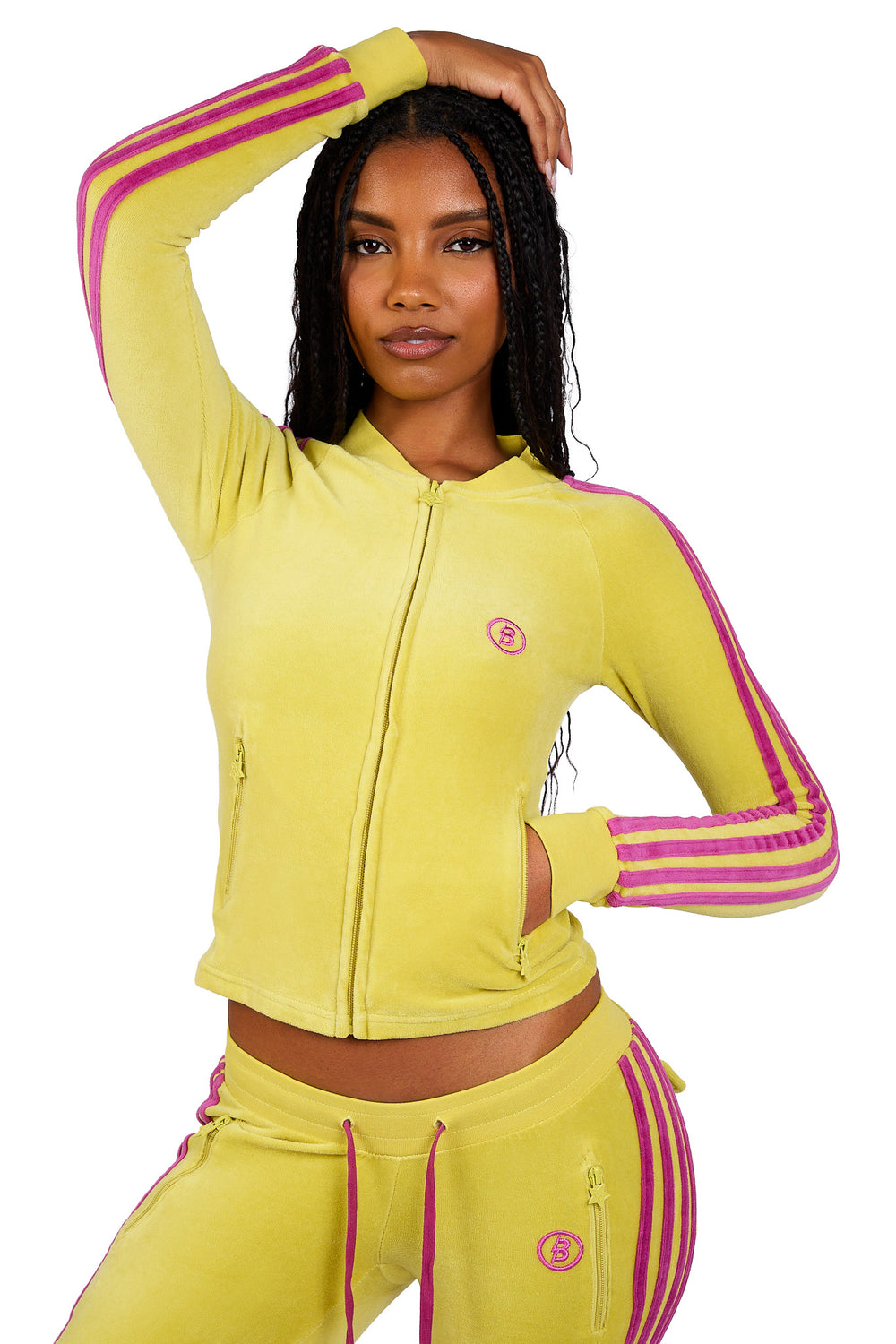 BODY VELOUR TRACK JACKET (LIME YELLOW/PINK)