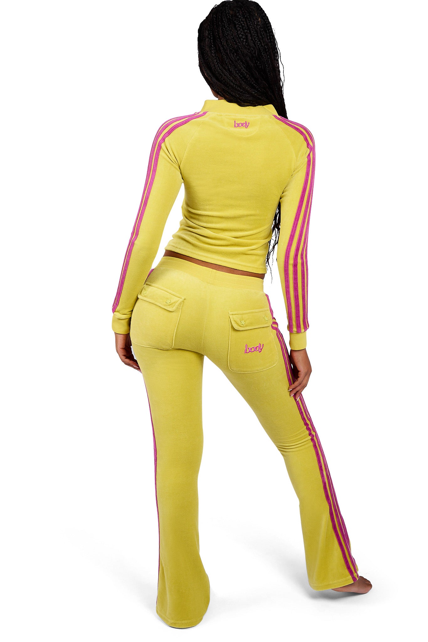 BODY VELOUR TRACK PANTS (LIME YELLOW/PINK)