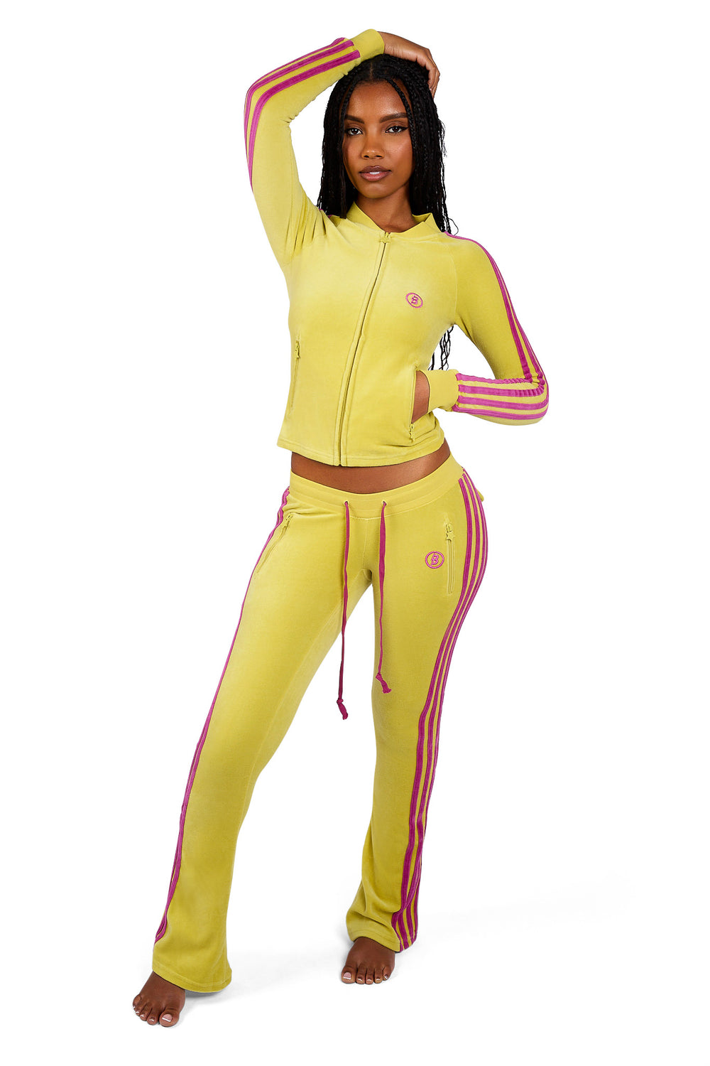 BODY VELOUR TRACK PANTS (LIME YELLOW/PINK)