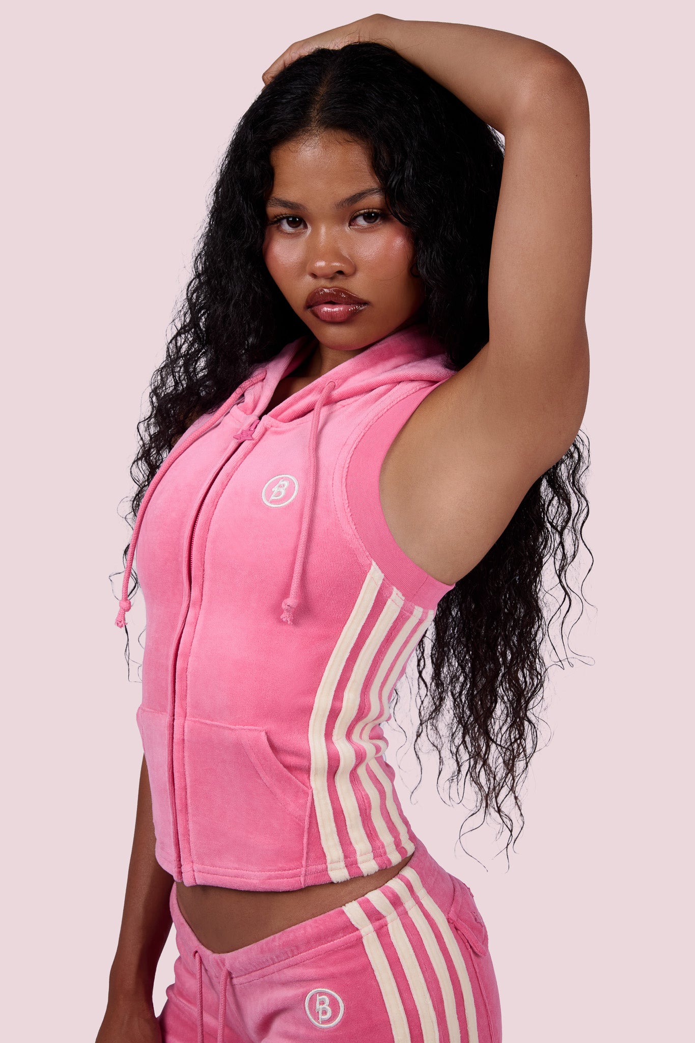 BODY VELOUR SLEEVELESS ZIP UP (PINK)